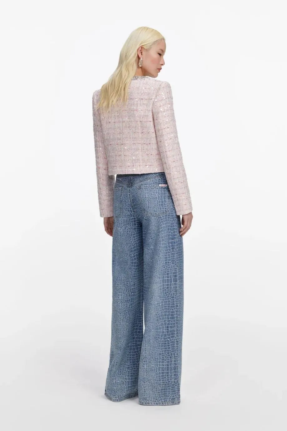 Sequin Boucle Cropped Jacket in Pink