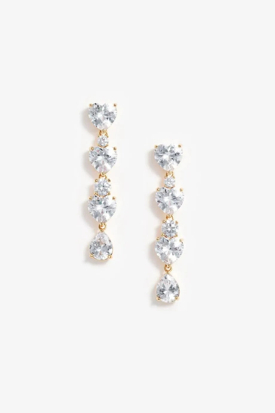 Heart Crystal Tiered Earrings in Gold