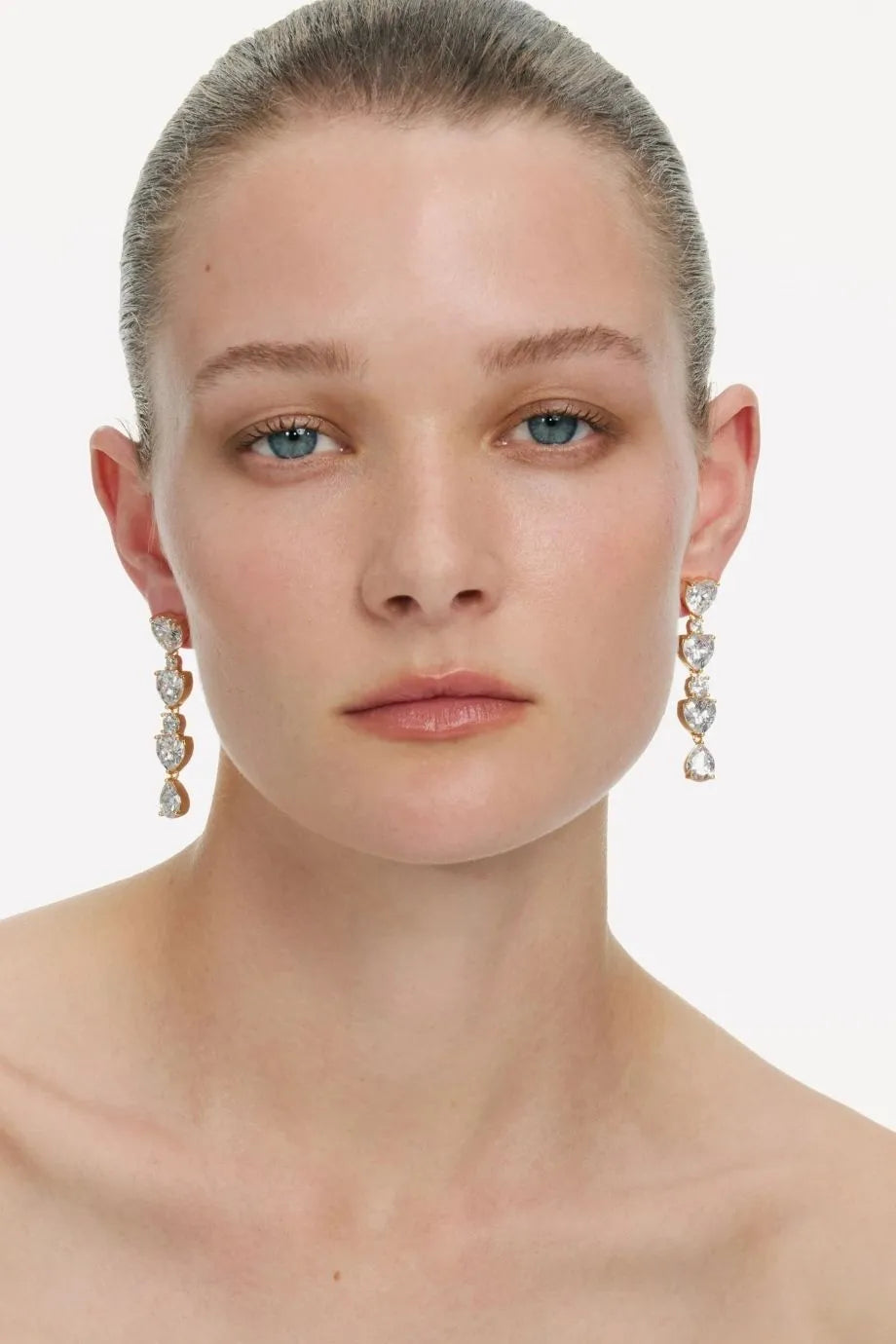 Heart Crystal Tiered Earrings in Gold