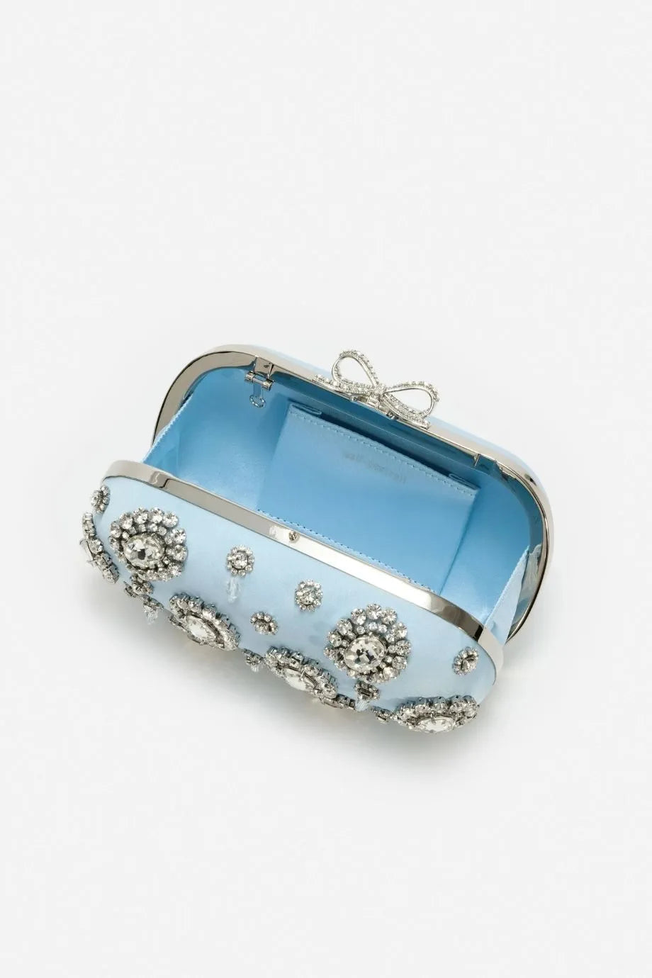 Satin Multi Crystal Clutch Bag in Blue