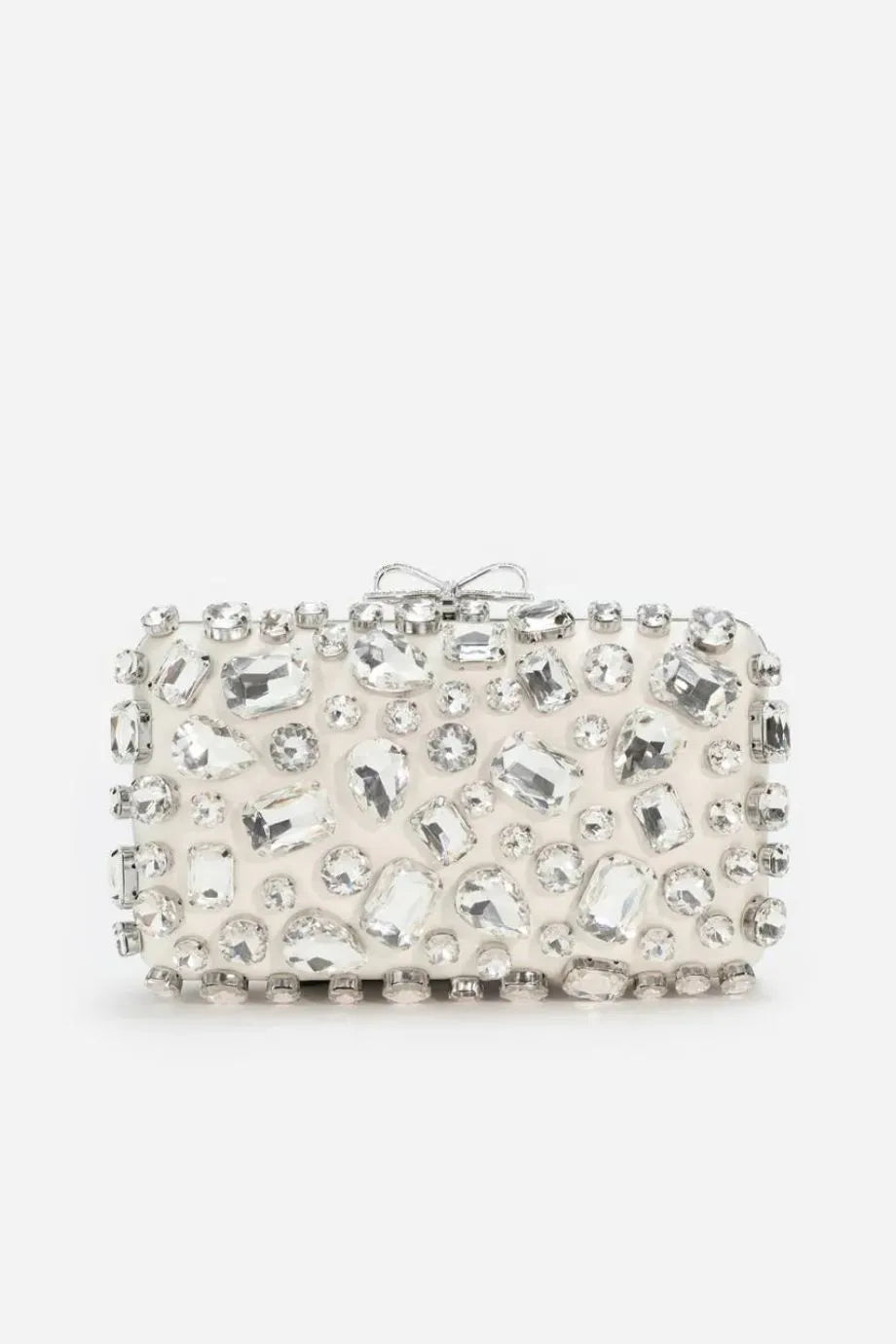 Satin Crystal Clutch Bag in Cream