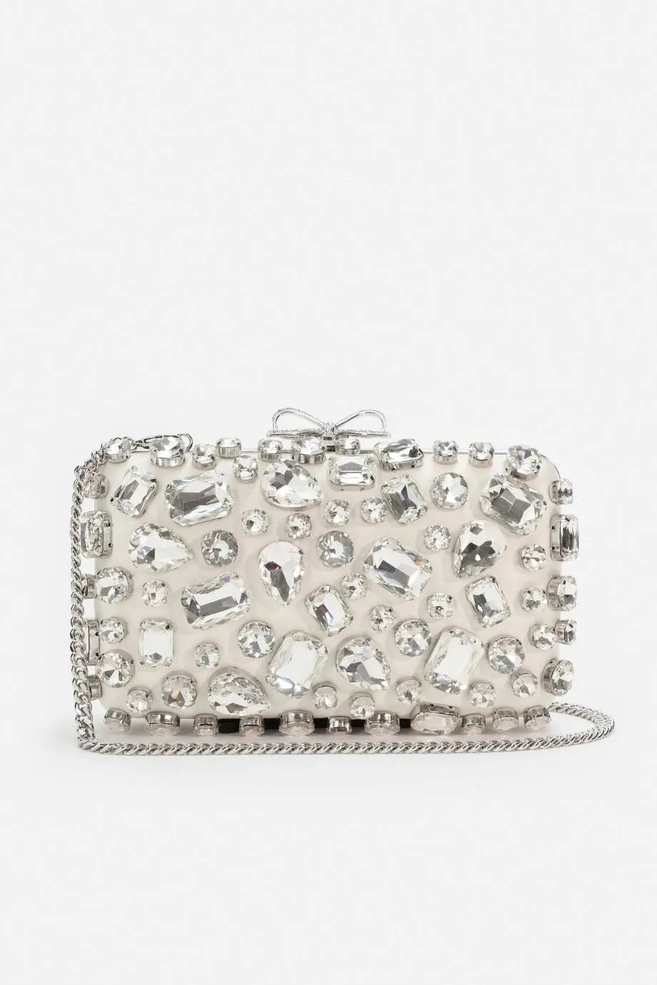 Satin Crystal Clutch Bag in Cream