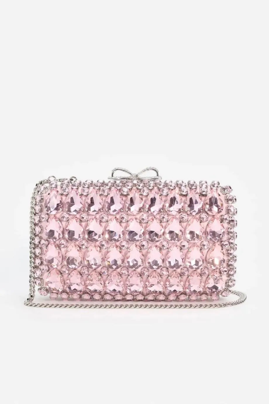 Satin Crystal Clutch Bag in Pink