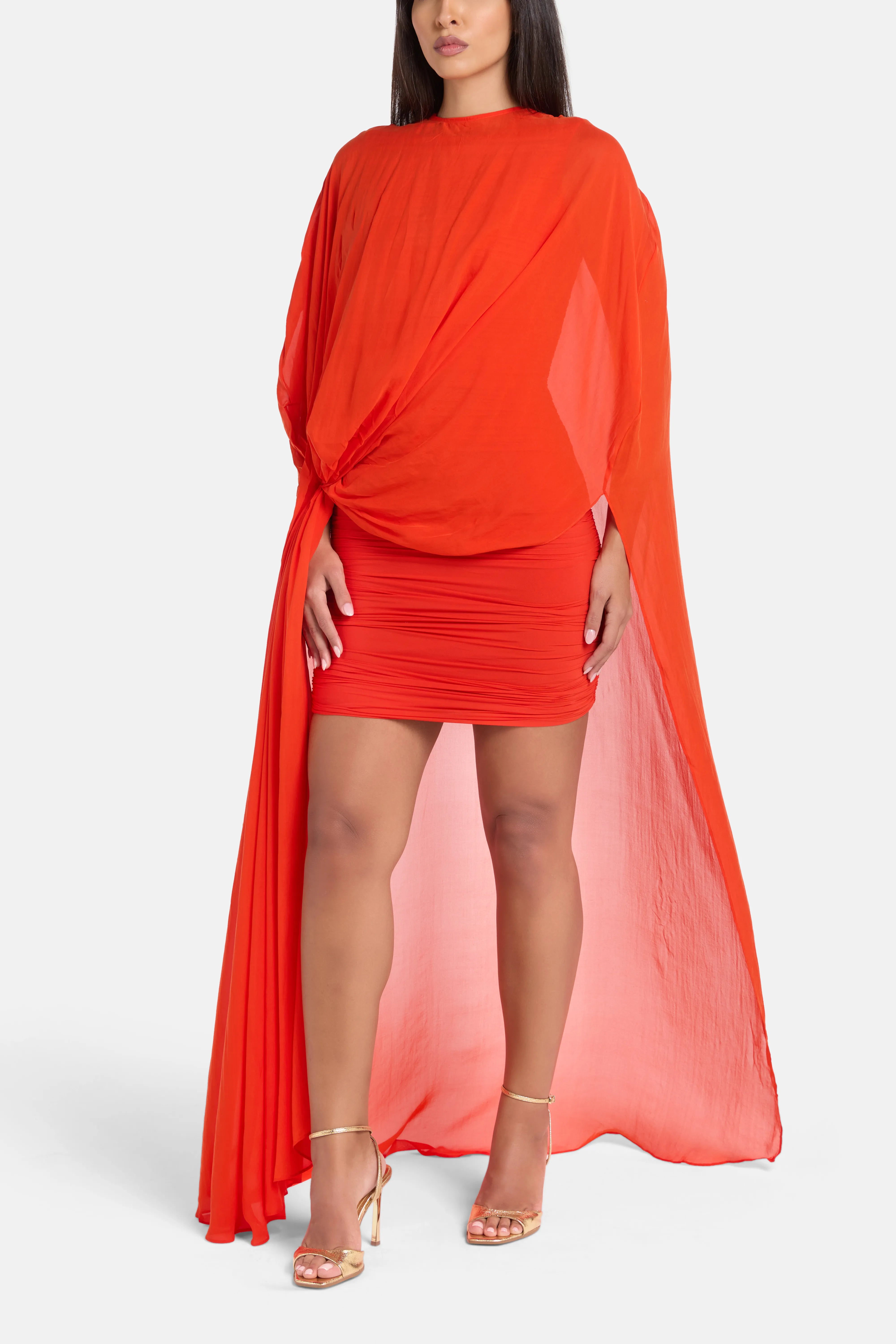 Sloane Chiffon Mini Dress in Red