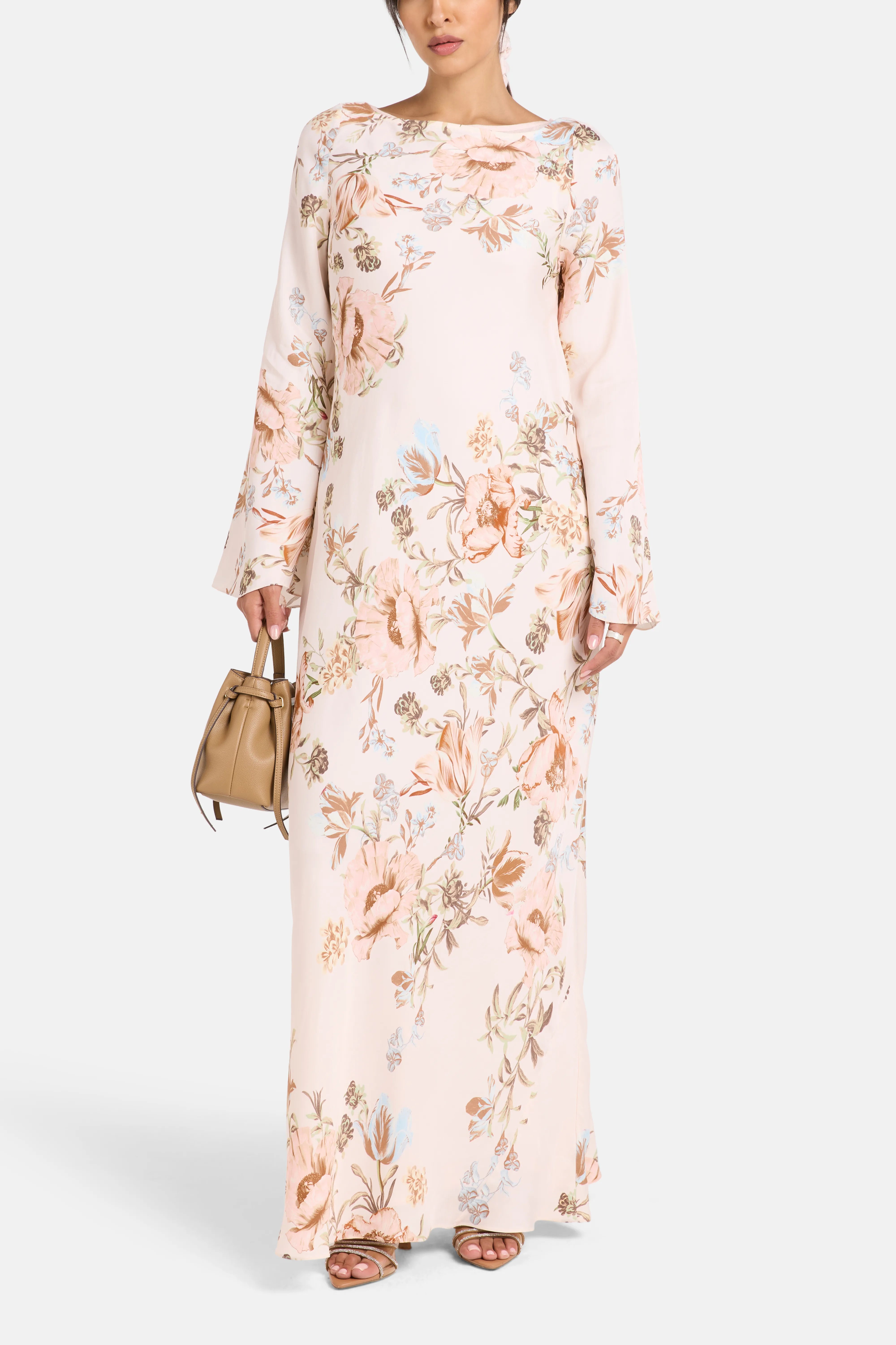 Ezra Floral Maxi Dress in Beige