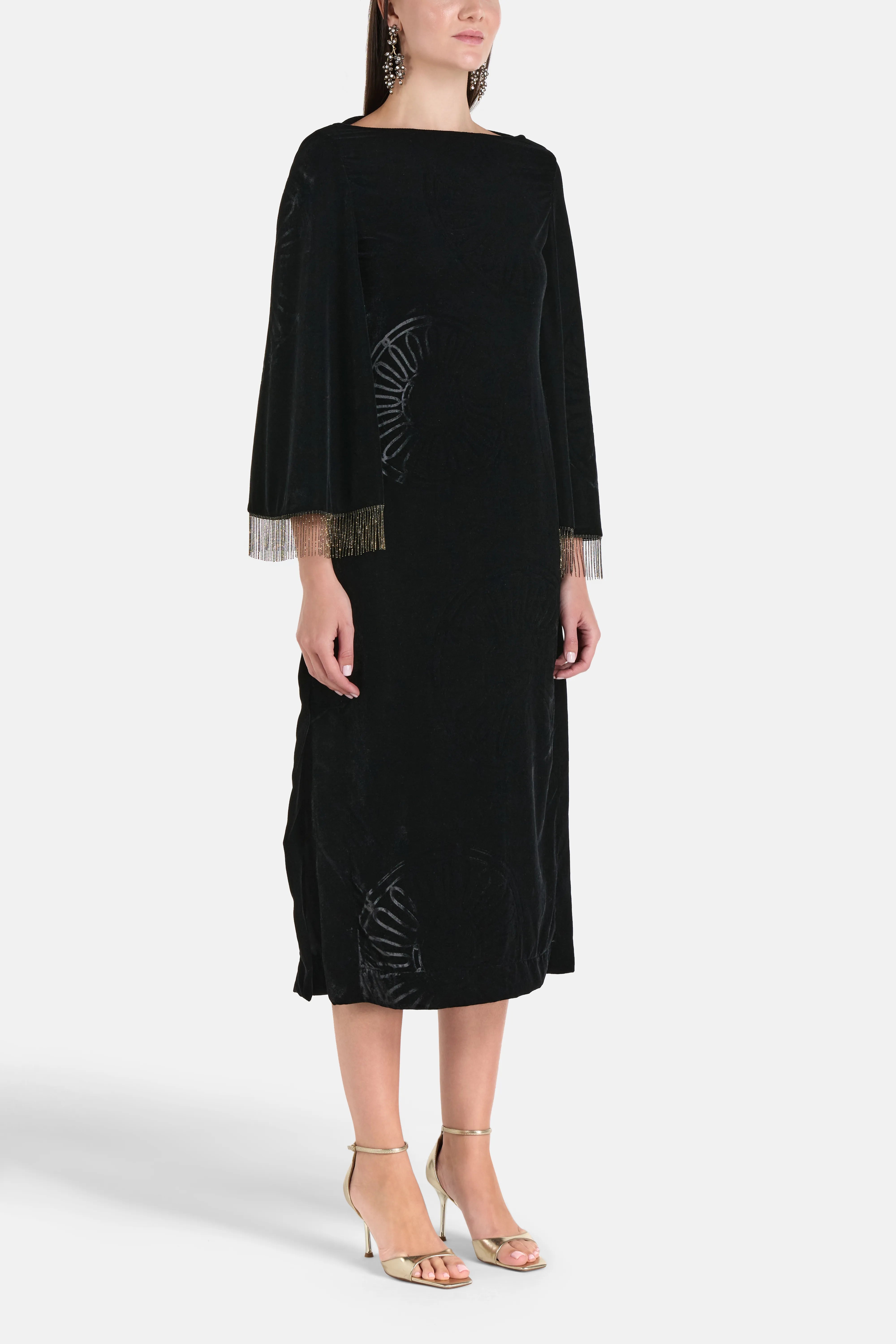 Kyma Silk Velvet Blend Midi Dress in Black
