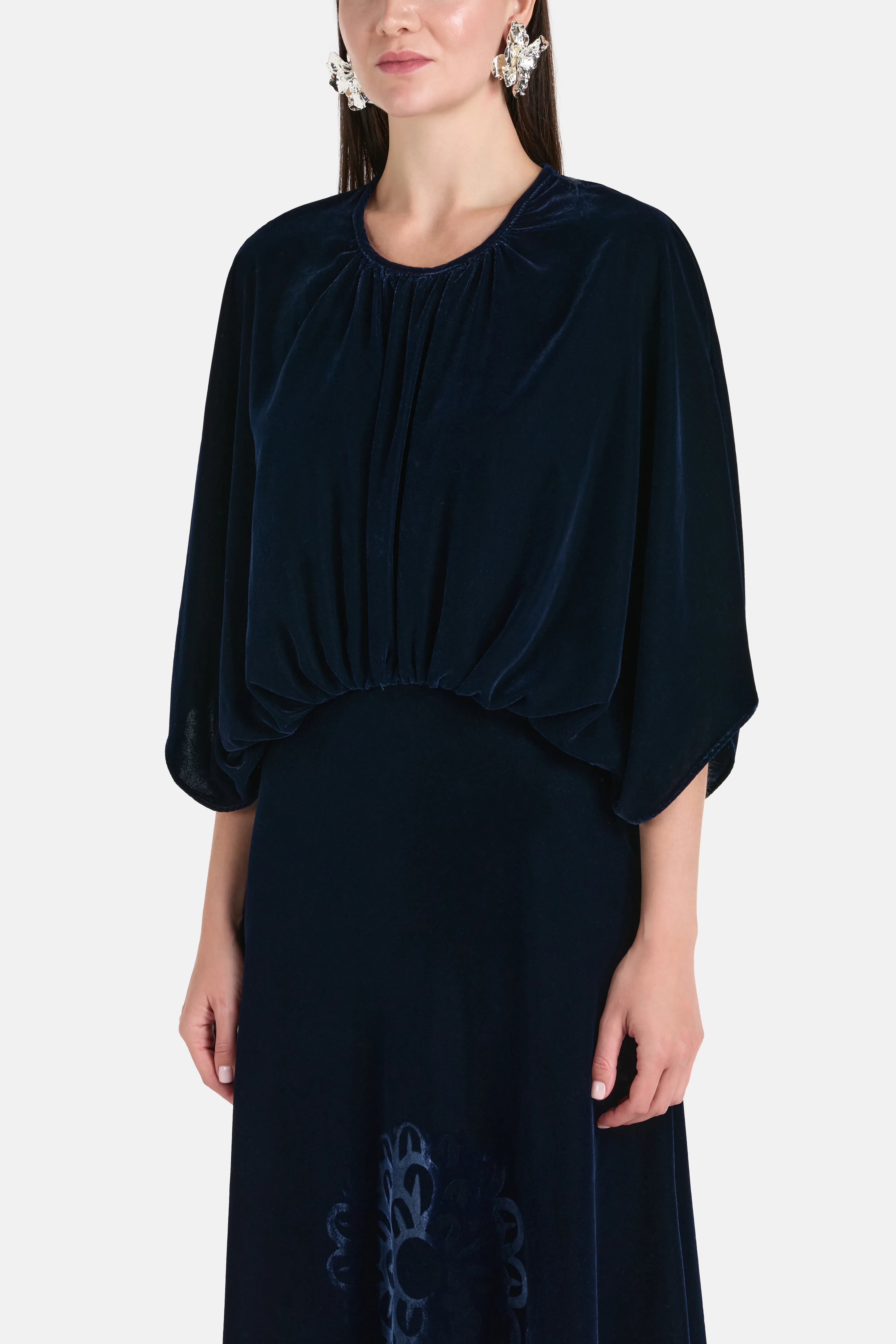 Kyma Silk Velvet Blend Maxi Dress in Blue