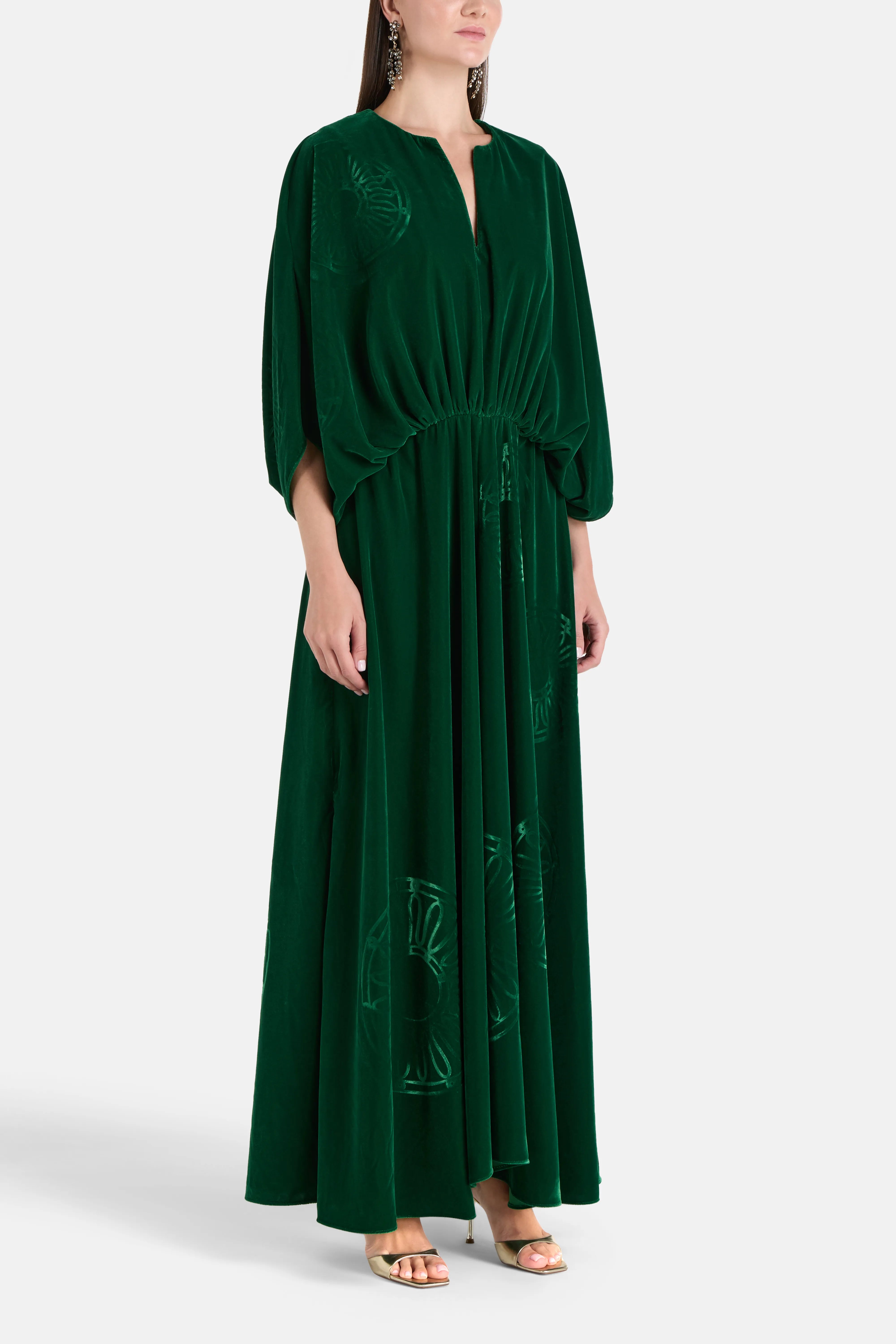 Iris Kallos Imposed Silk Velvet Blend Maxi Dress in Green