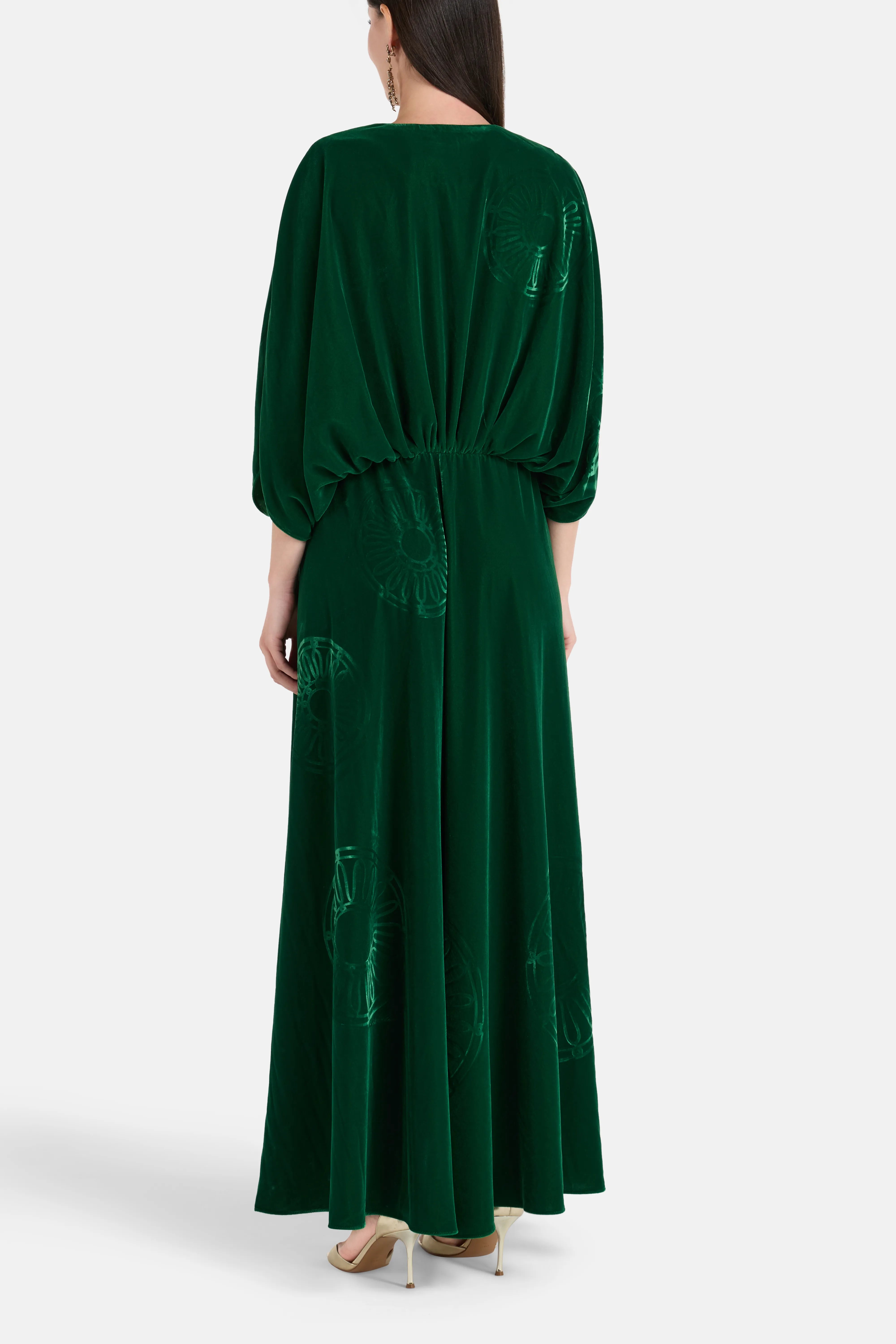 فستان آيريس كالوس طويل من الحرير المخملي المخلوط باللون الأخضر