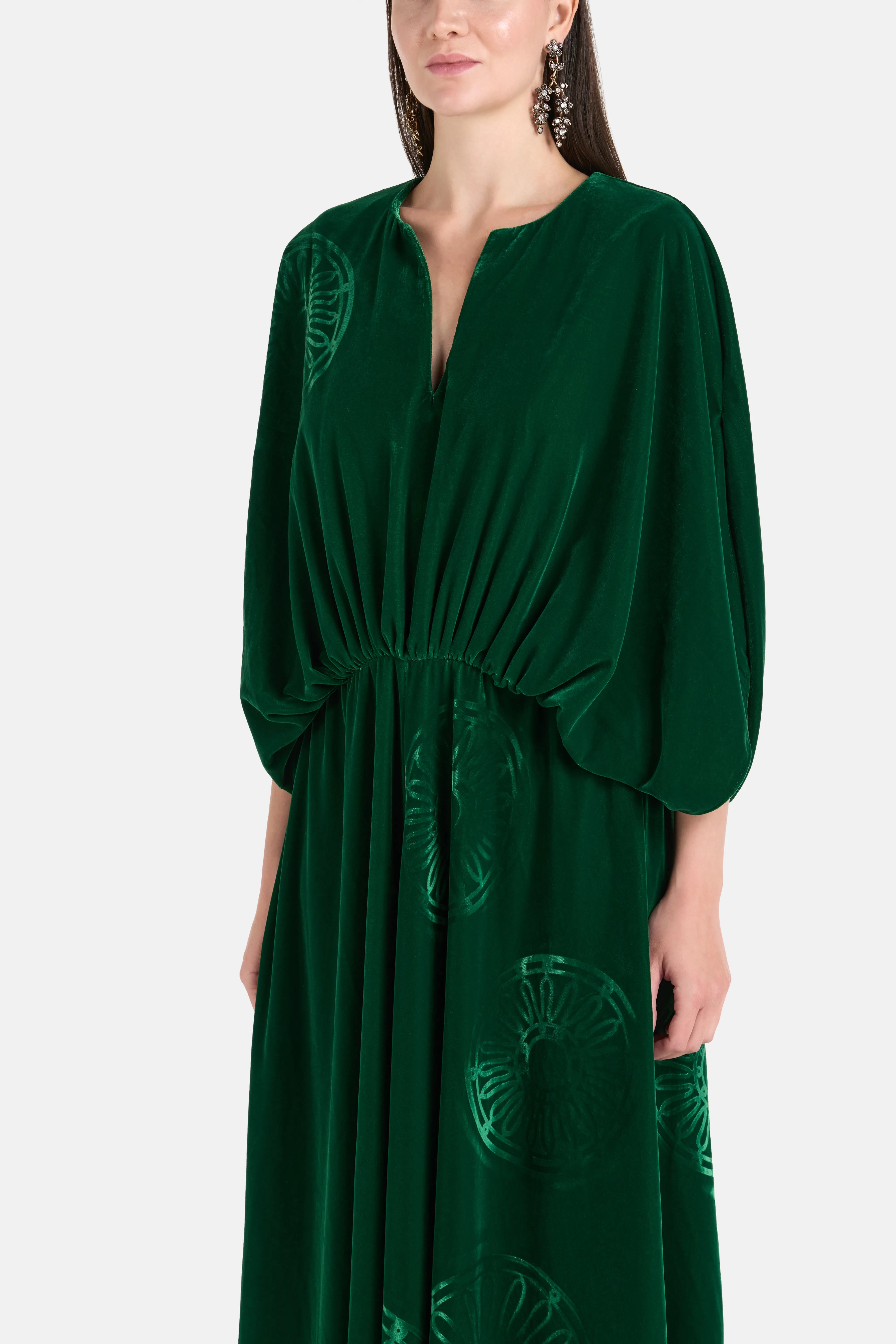 فستان آيريس كالوس طويل من الحرير المخملي المخلوط باللون الأخضر