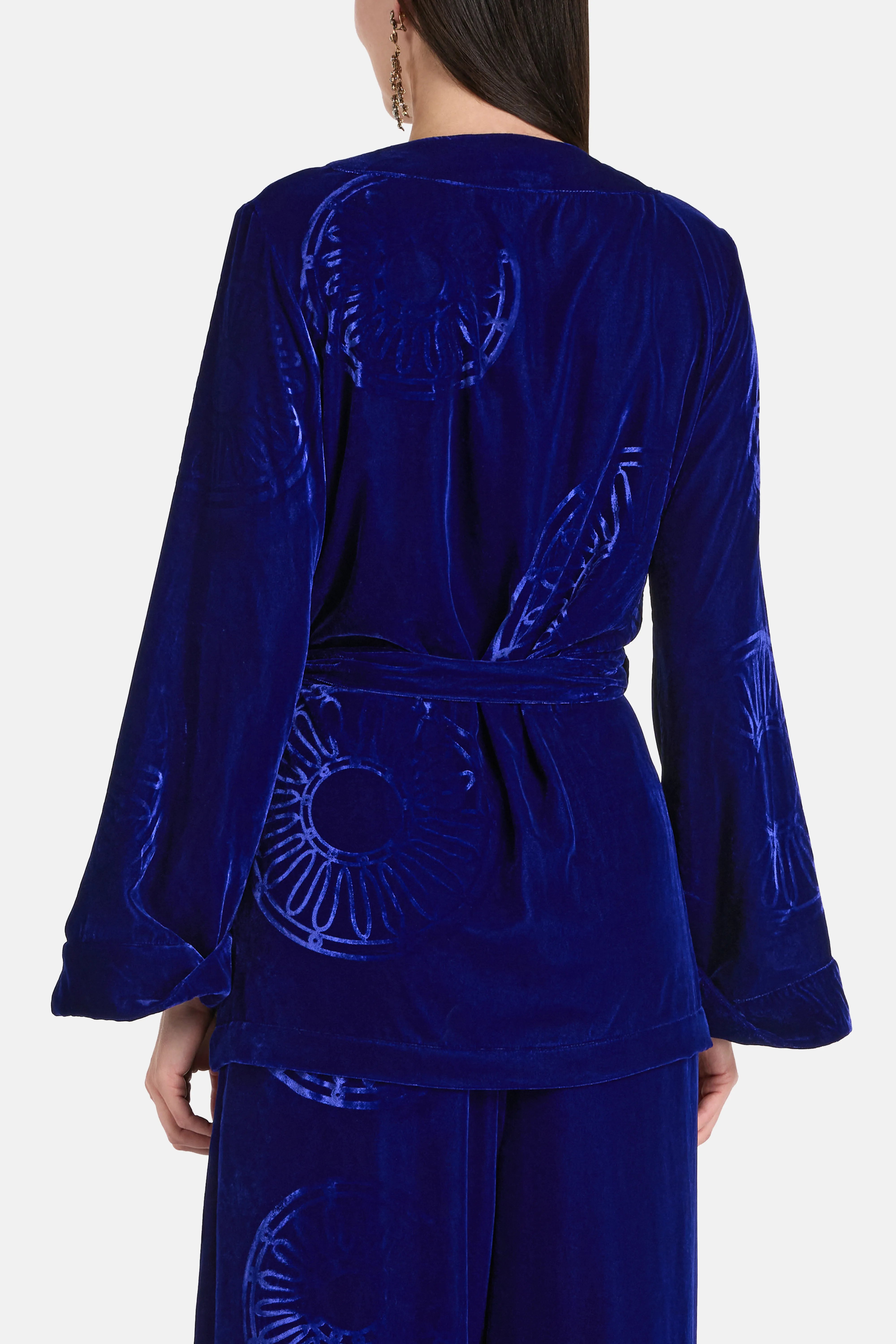 Kyma Velvet Silk Blend Belted Kimono in Blue