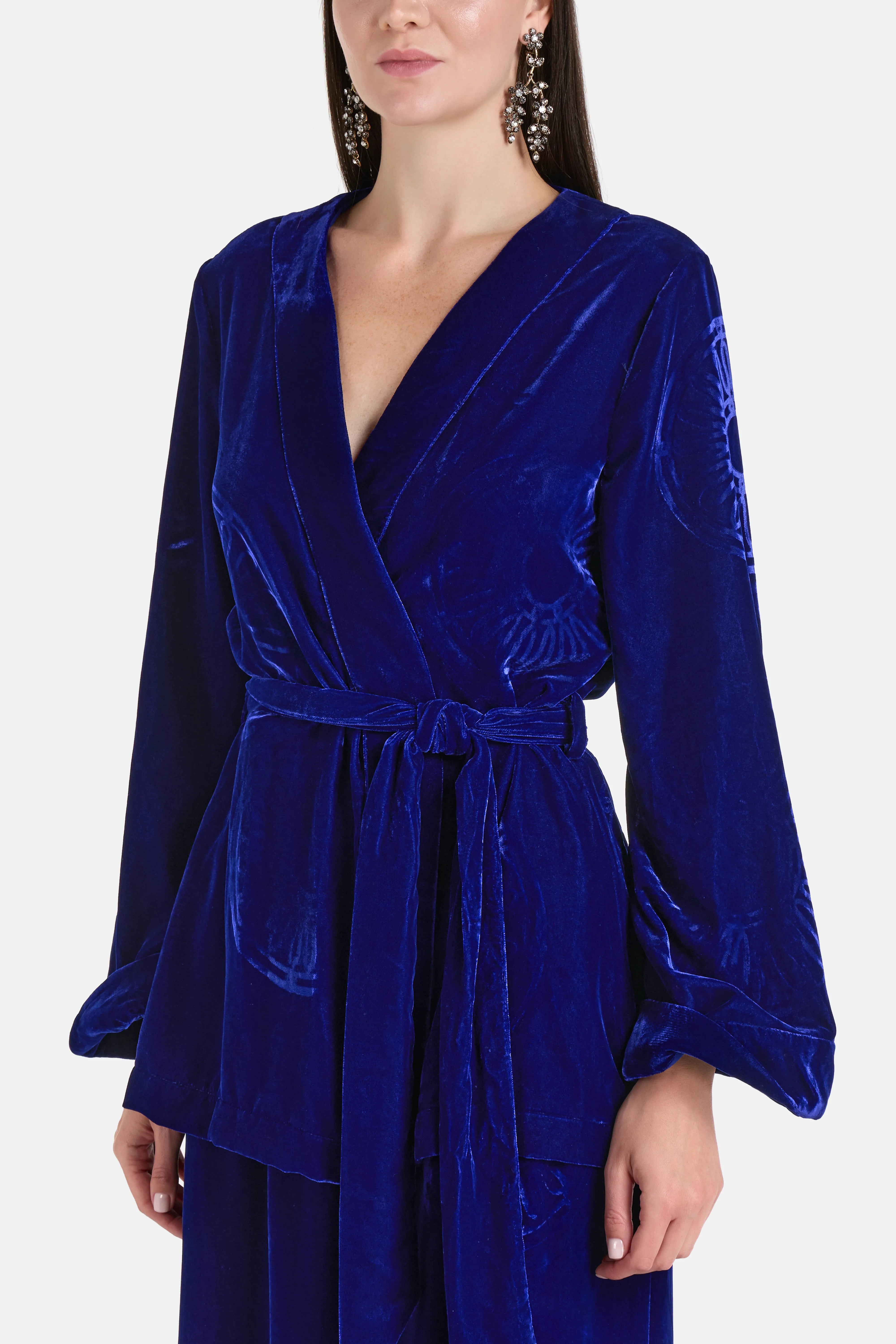 Kyma Velvet Silk Blend Belted Kimono in Blue