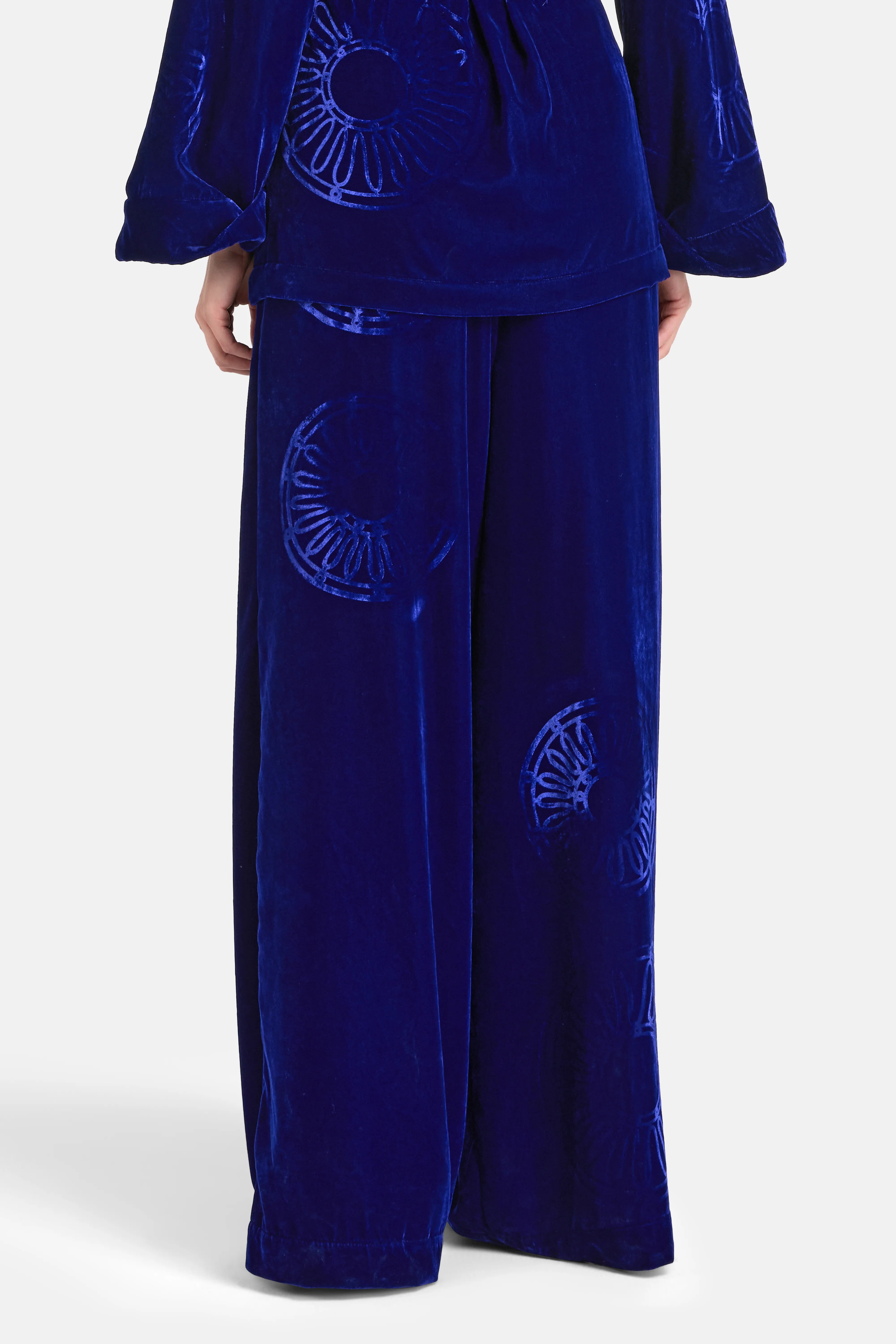 Kyma Imposed Silk Velvet Blend Trousers in Blue