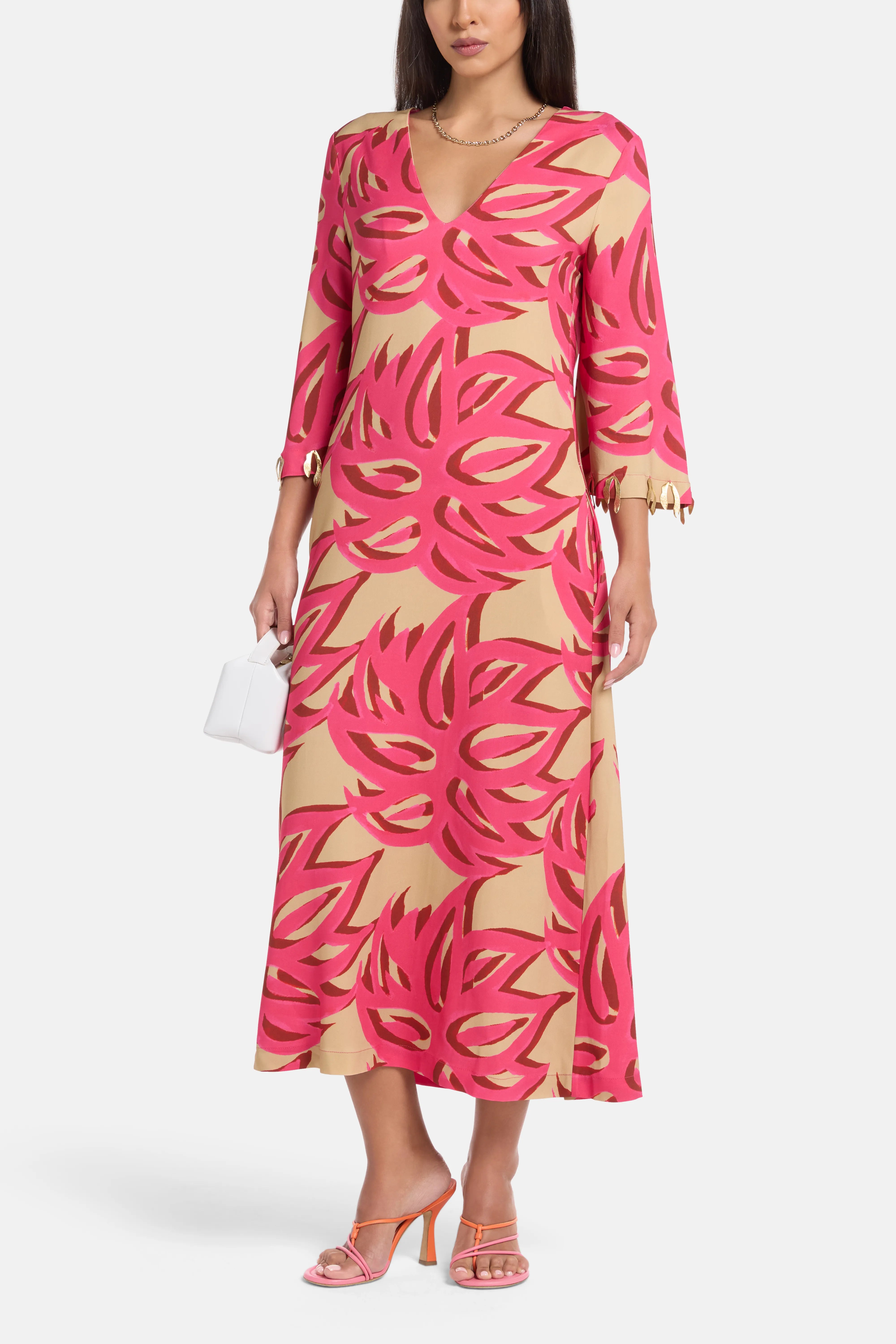 Ismene Sabra V Neck Silk Kaftan in Pink