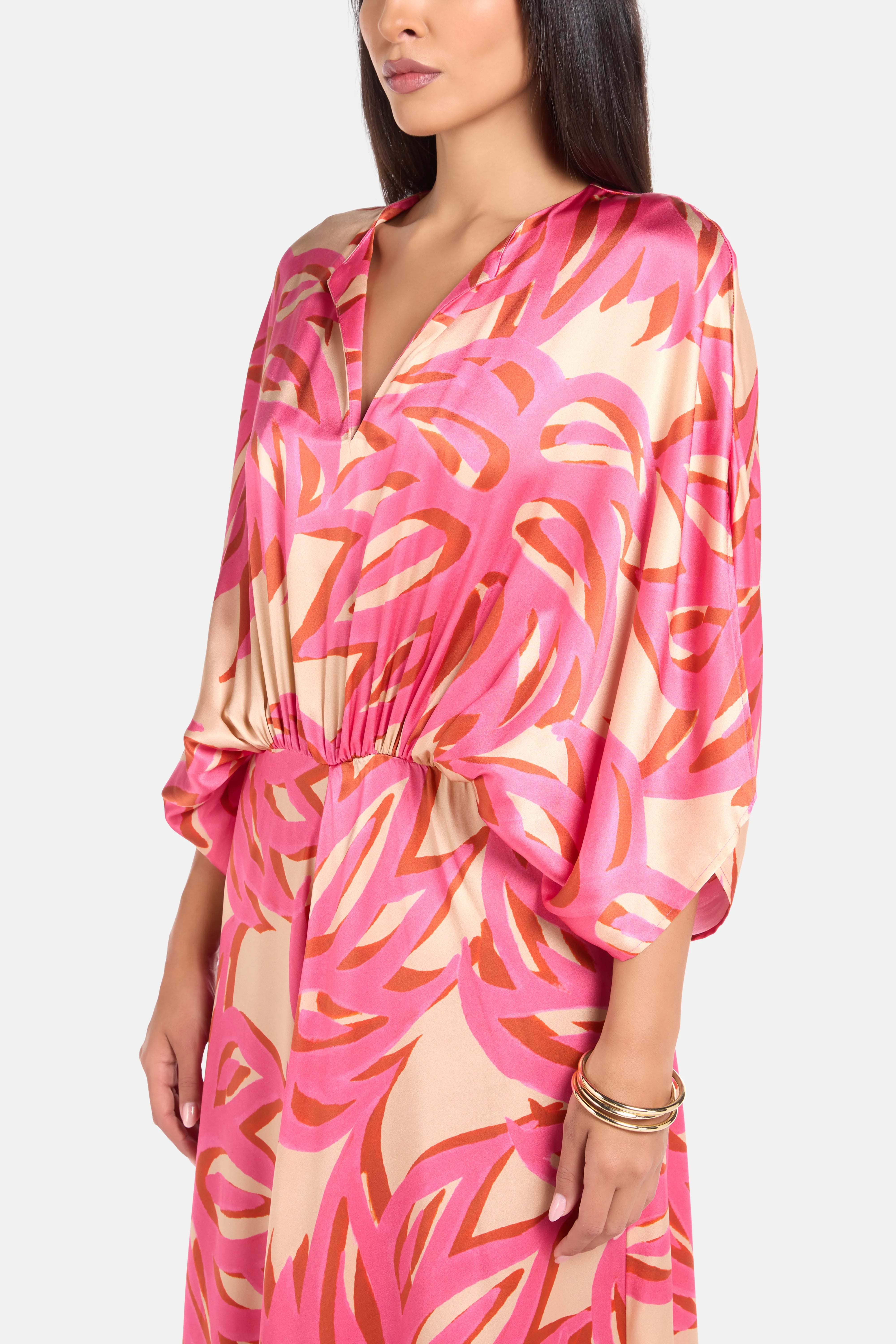 Ismene Puff Sleeves Silk Maxi Dress in Pink