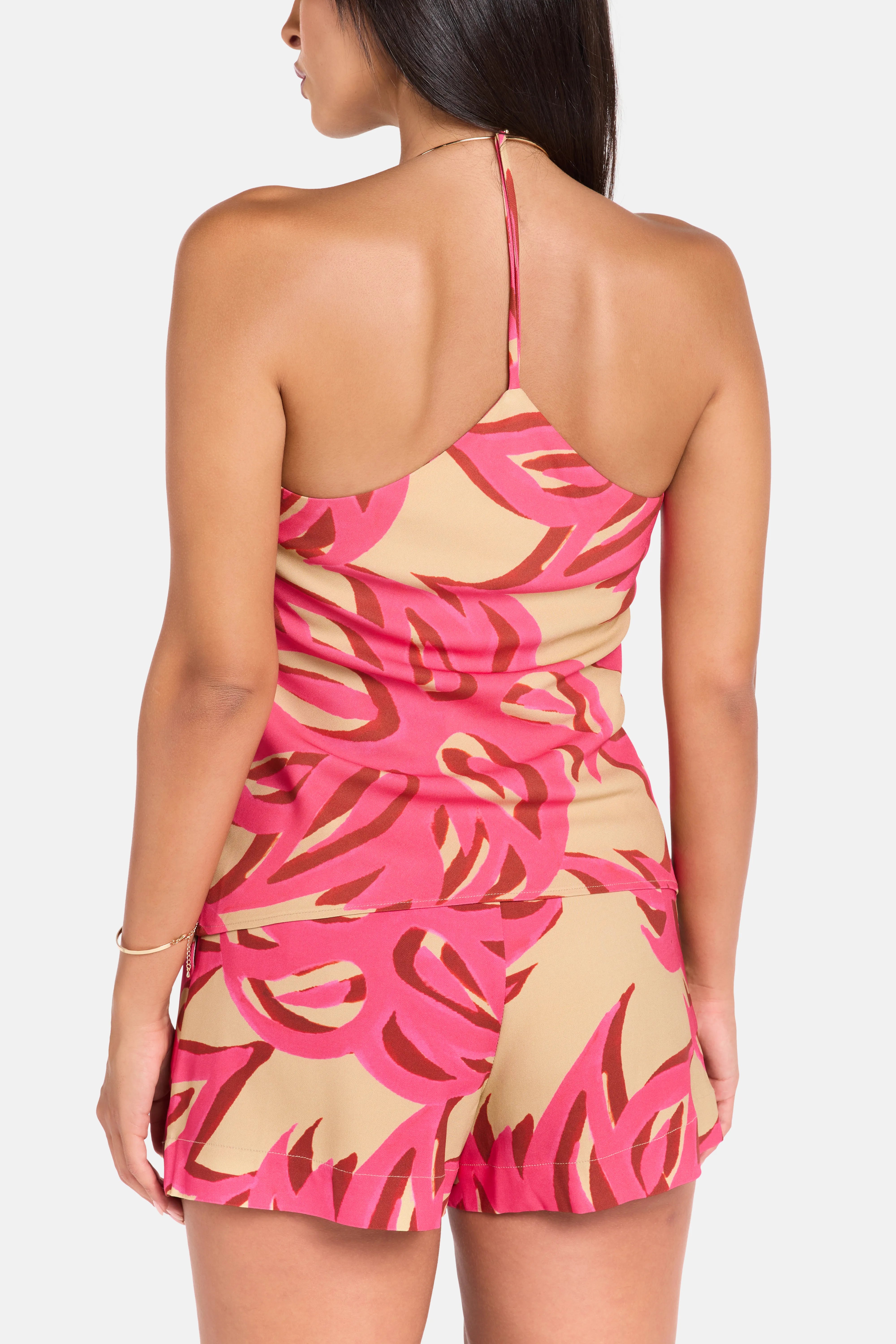 Ismene Sabra Sleeveless Silk Halter Neck Top in Pink