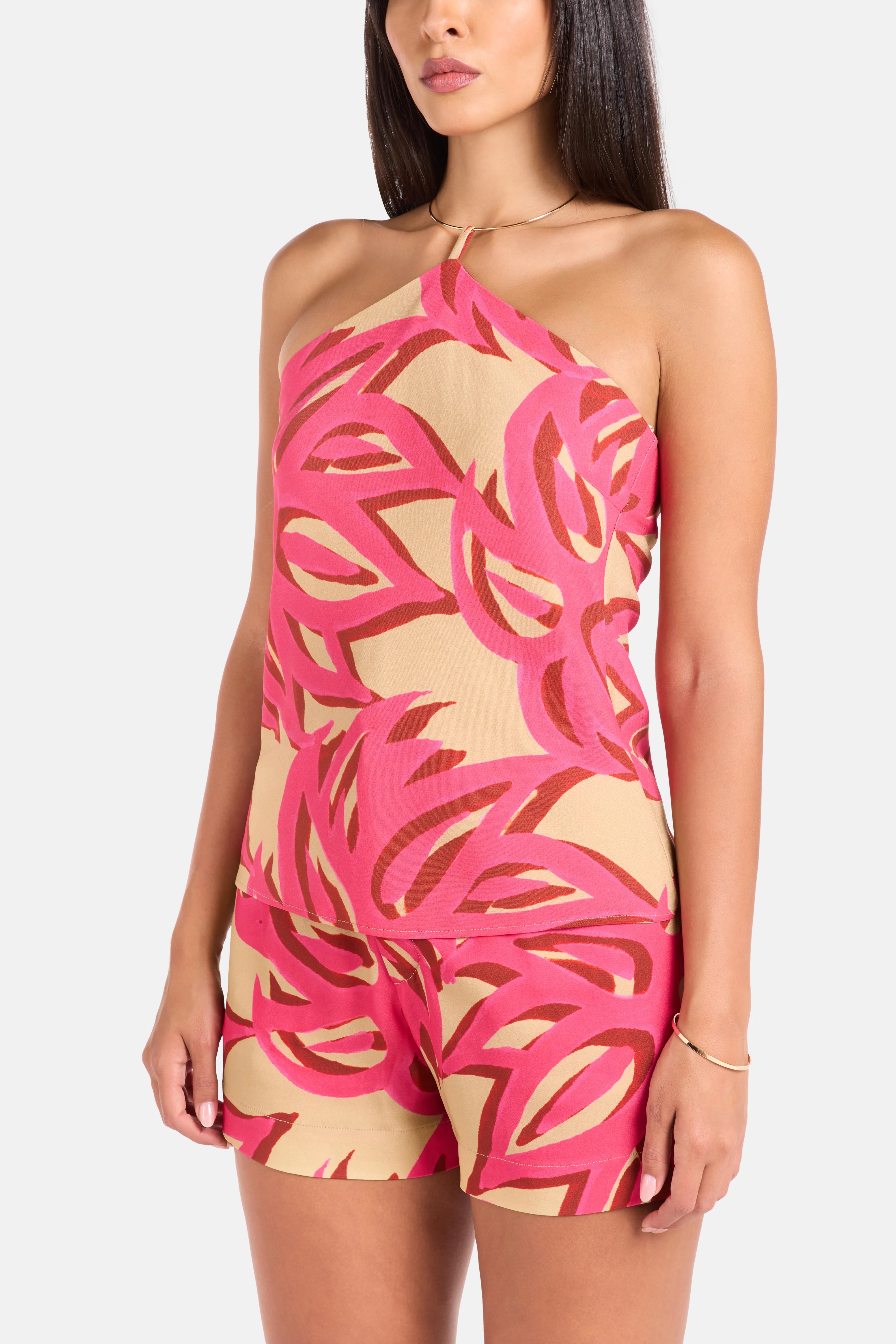 Ismene Sabra Sleeveless Silk Halter Neck Top in Pink