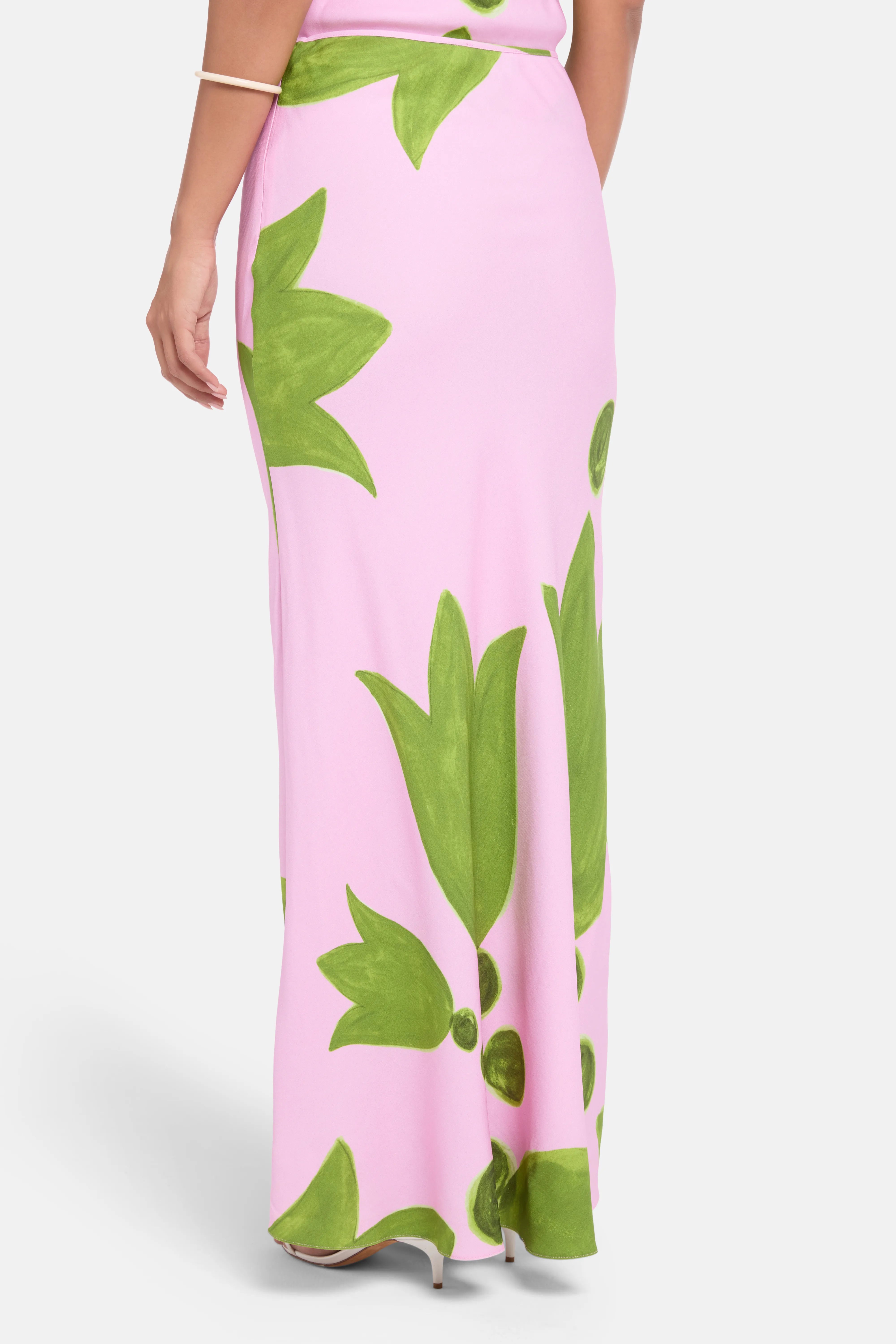 Eudora Baias Cut Maxi Skirt in Green and Pink