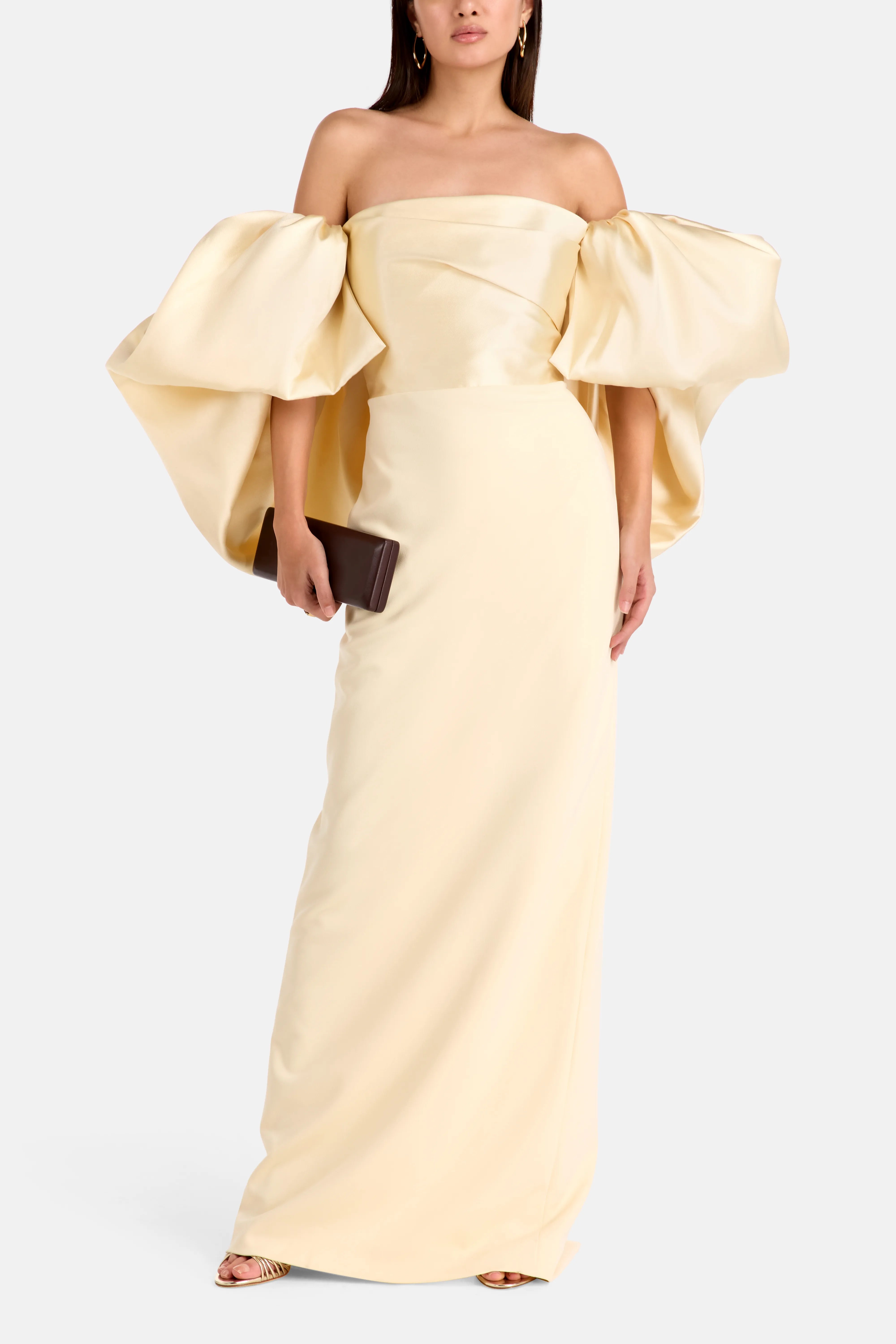 Floris Off Shoulder Puff Sleeves Evening Dress in White