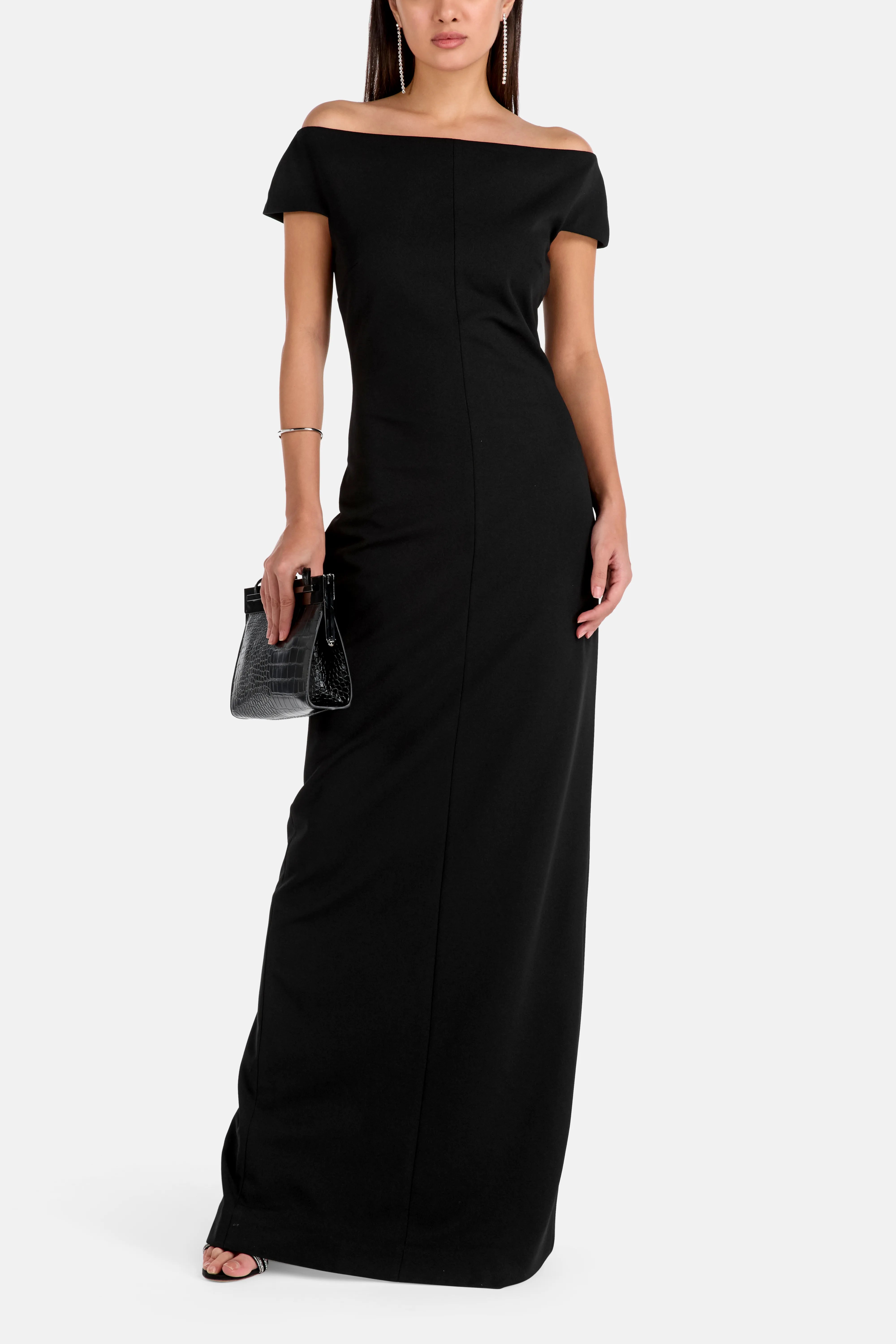 Kyra Off Shoulder Evening Dress in Black