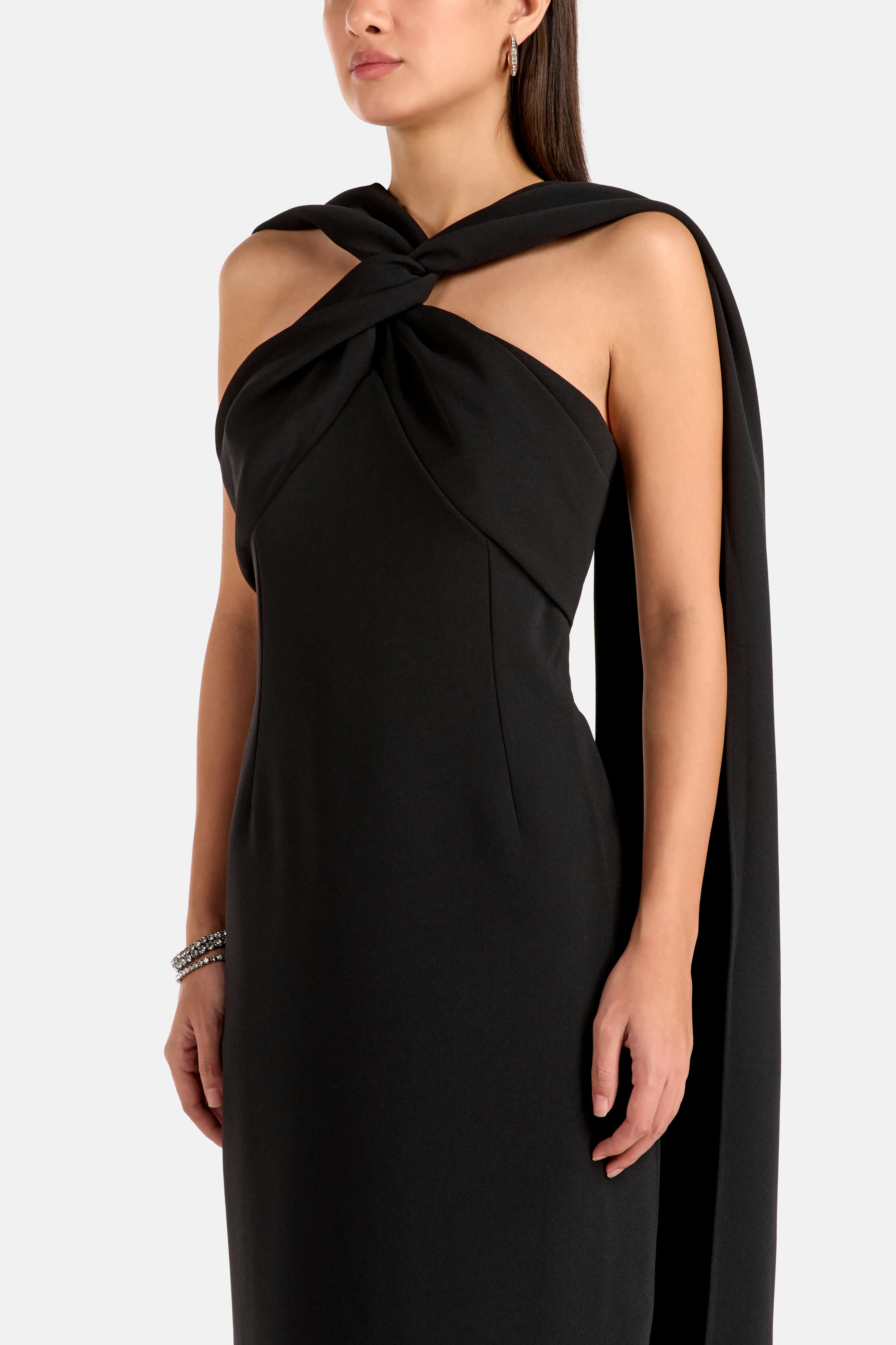 black graduation dress nearby Muse Bandeau Draped Maxi Dress With Neck Scarf – kalisa main image 1