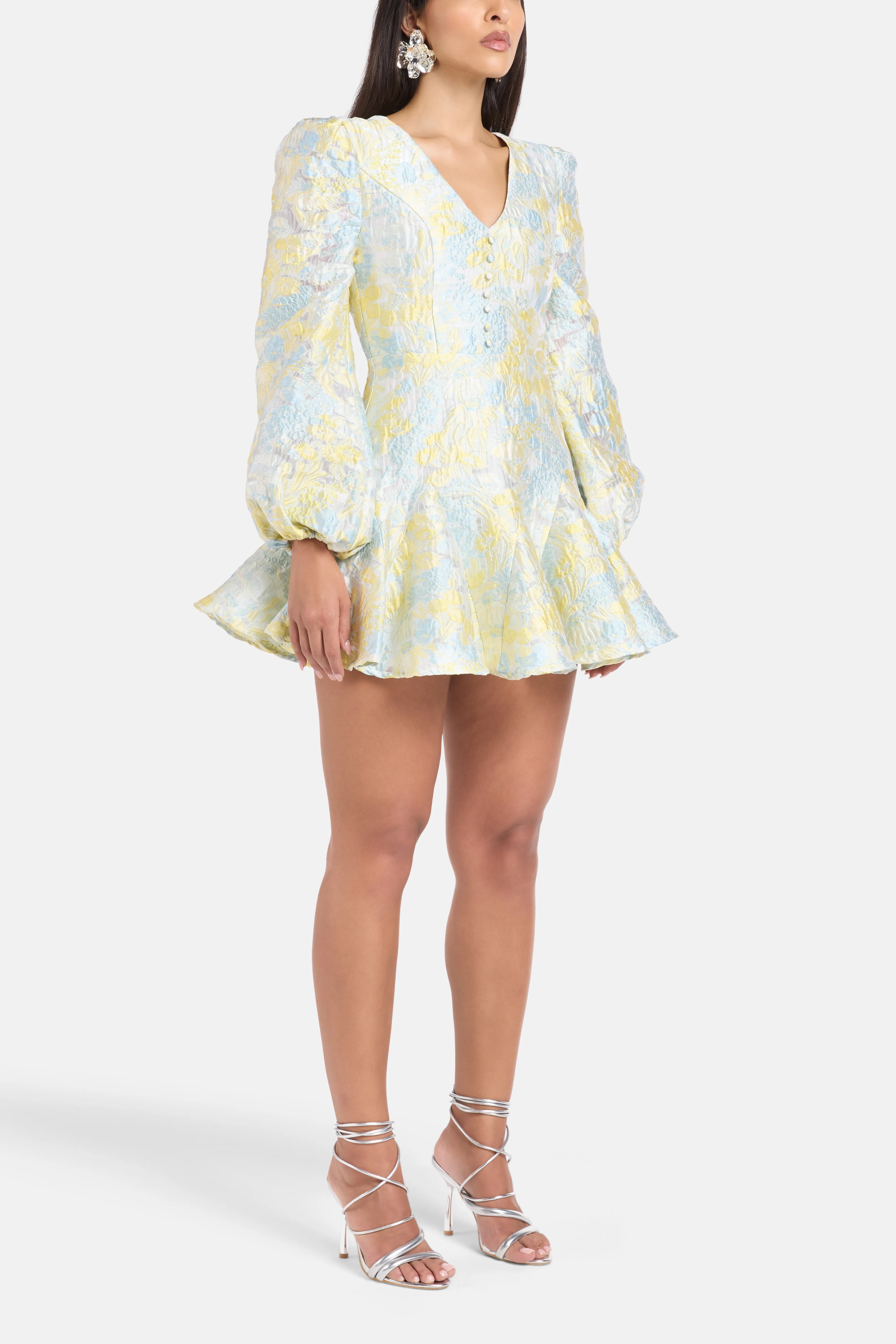 Penelope Belle Sleeves Mini Dress in Yellow