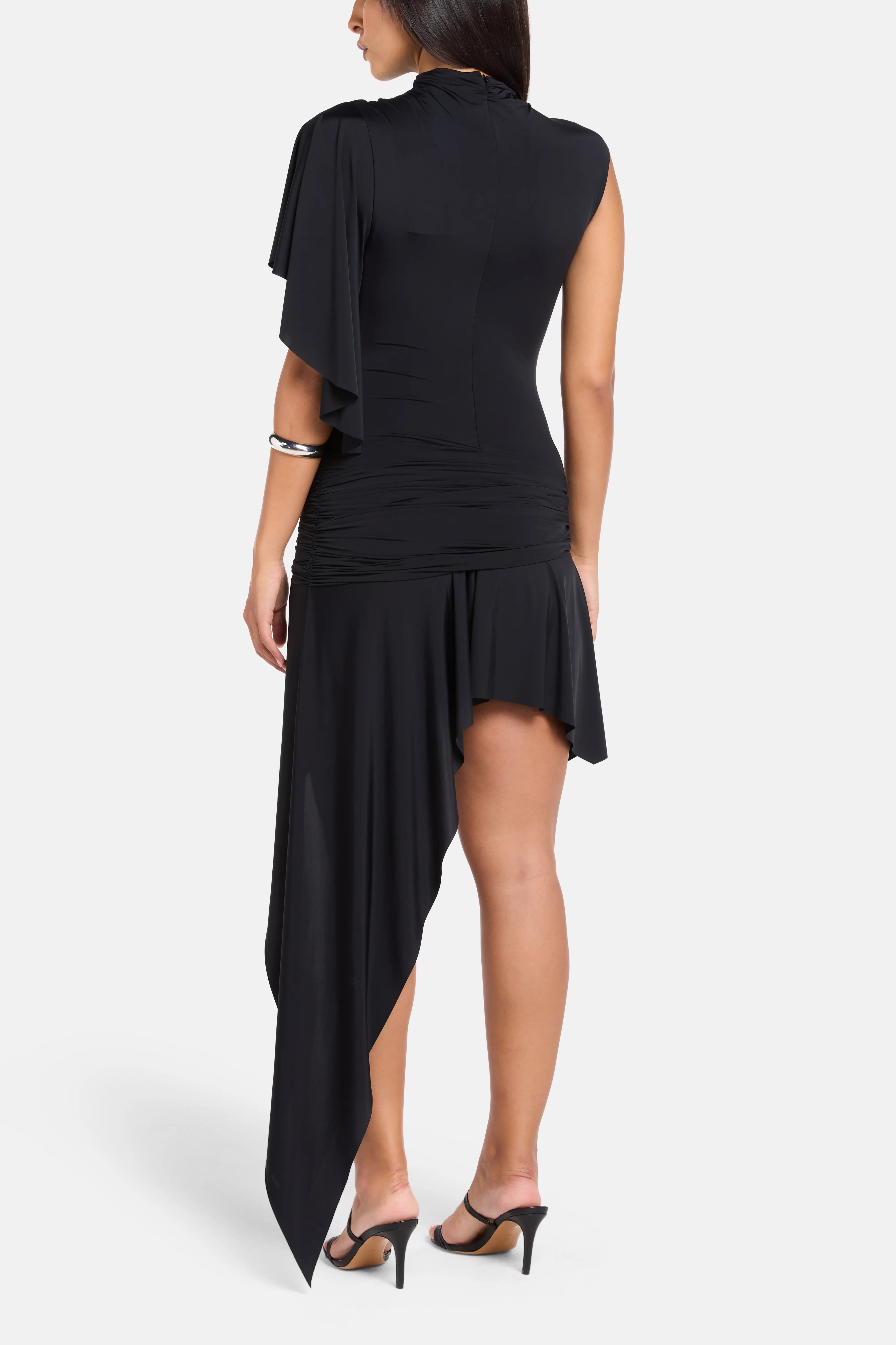 Titan One Shoulder Spandex Jersey Mini Dress in Black