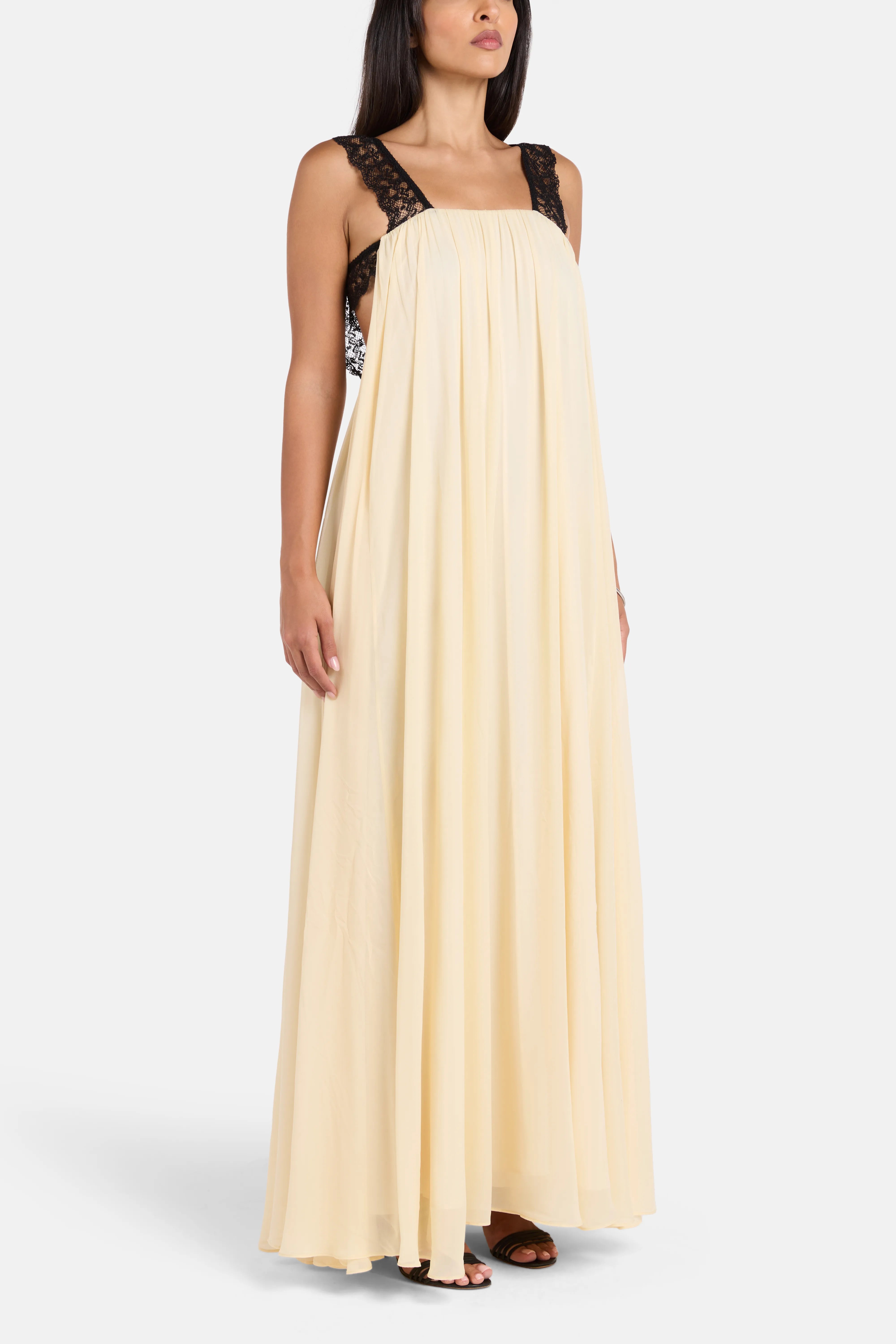 Carmela Viscose Georgette Sleeveless Maxi Dress in White