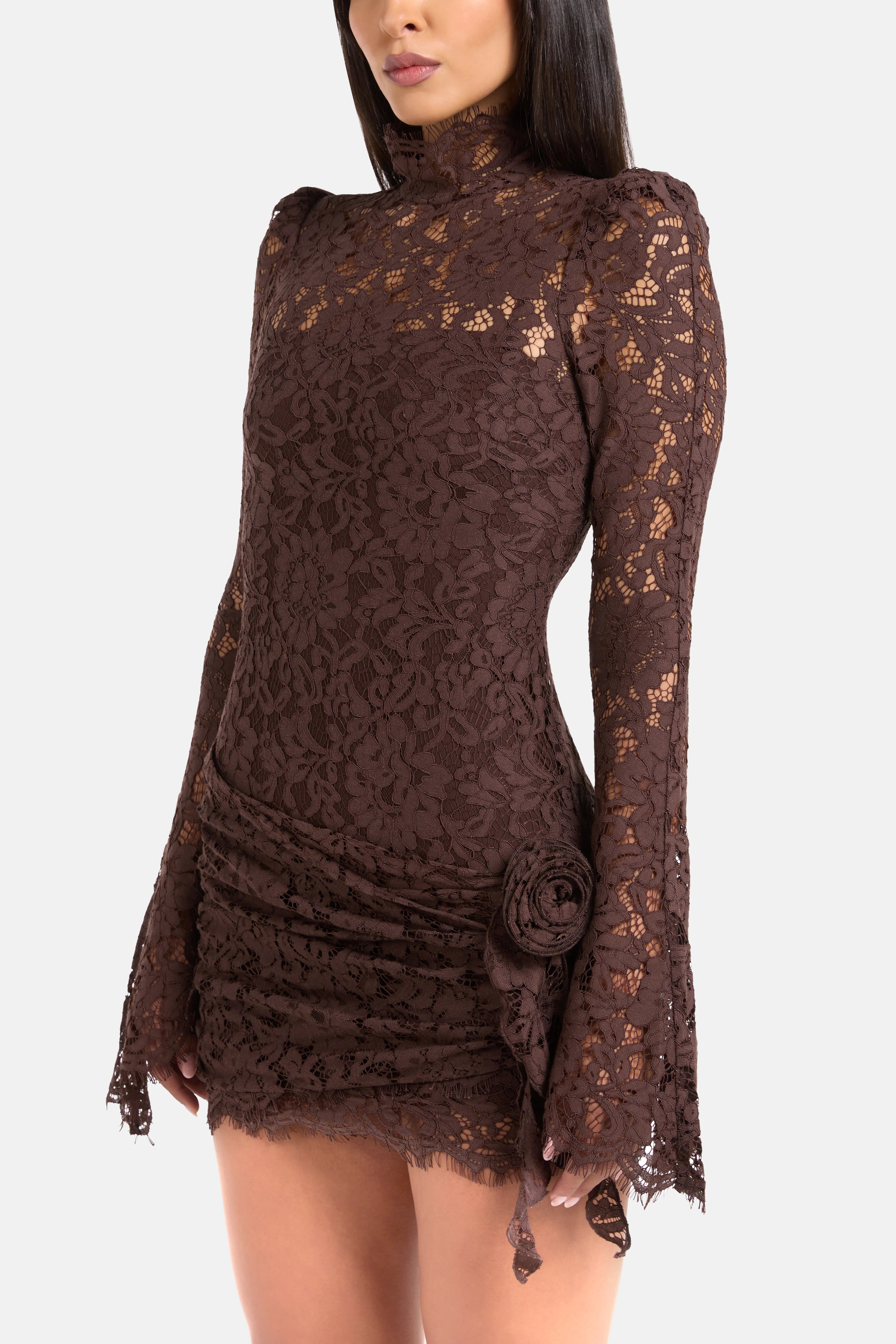 Bodita Cotton Lace Mini Dress in Brown