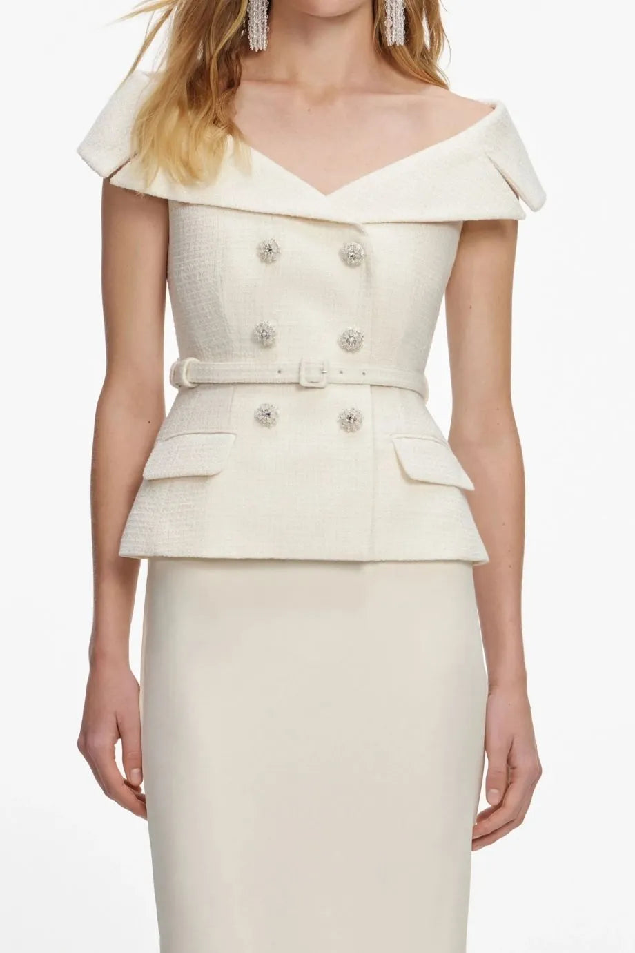 Boucle Belted Maxi Dress in Cream