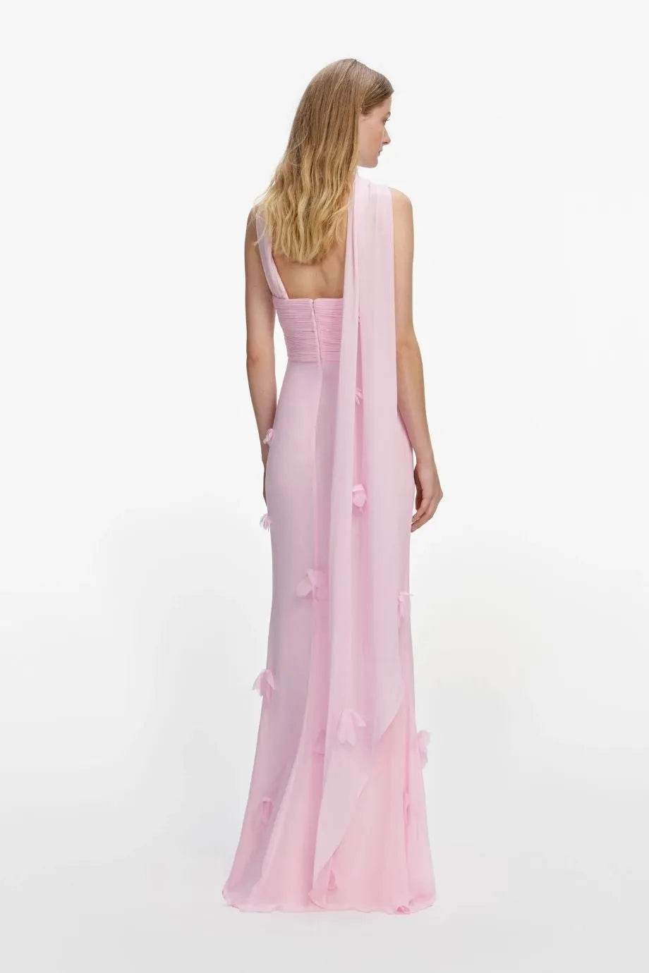 Sleeveless Floral Georgette Scarf Maxi Dress in Pink