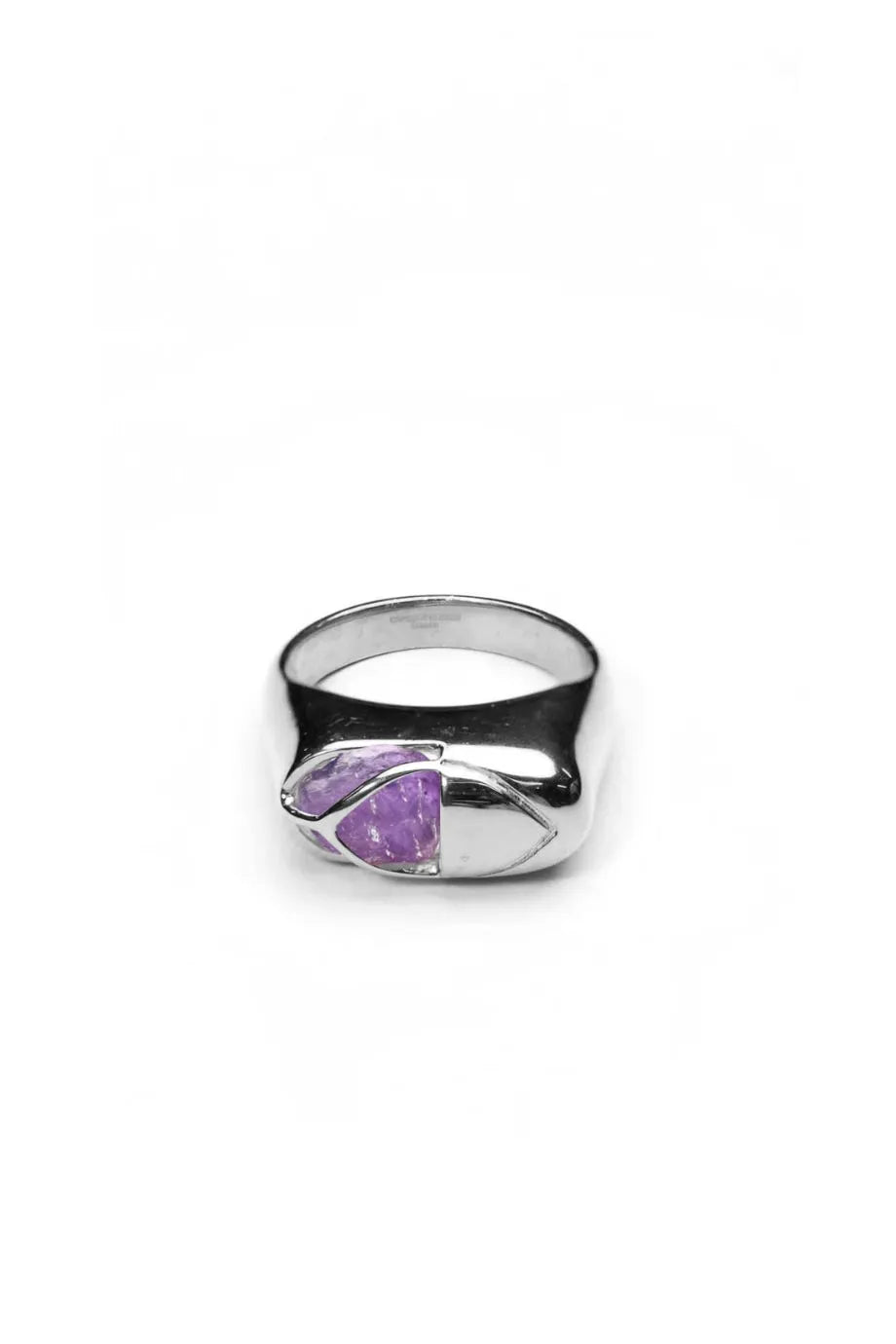 Mini Capsule Amethyst Crystal Ring in Silver