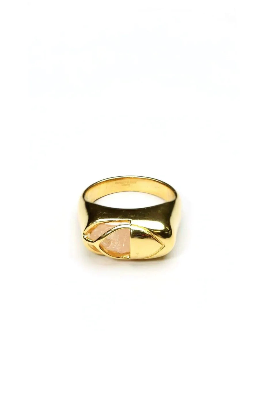 Mini Capsule Rose Quartz Crystal Ring in Gold