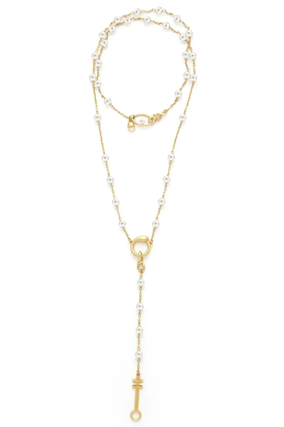 Egyptian Symbols Rosary Pearl Necklace in Gold