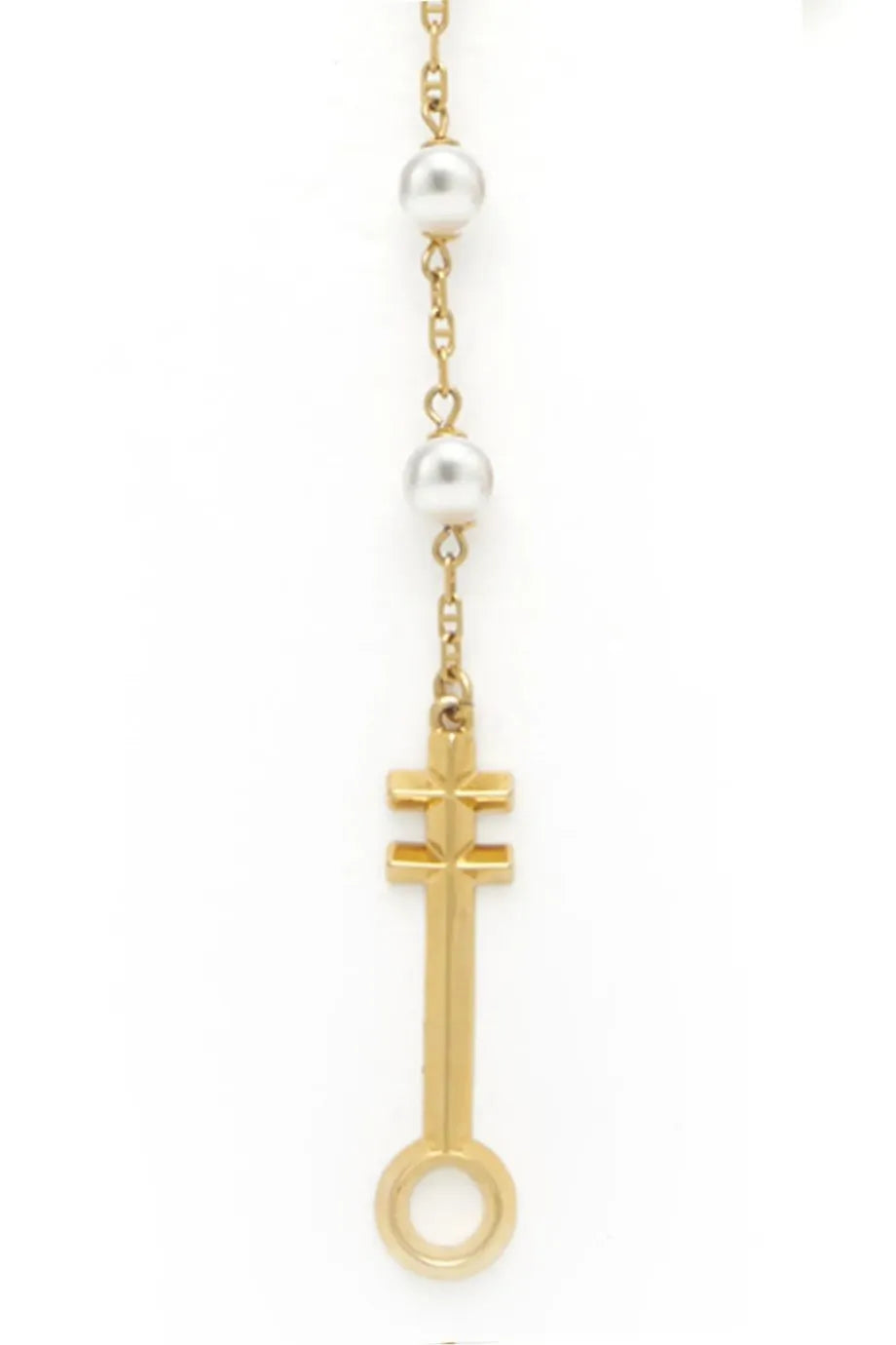 Egyptian Symbols Rosary Pearl Necklace in Gold