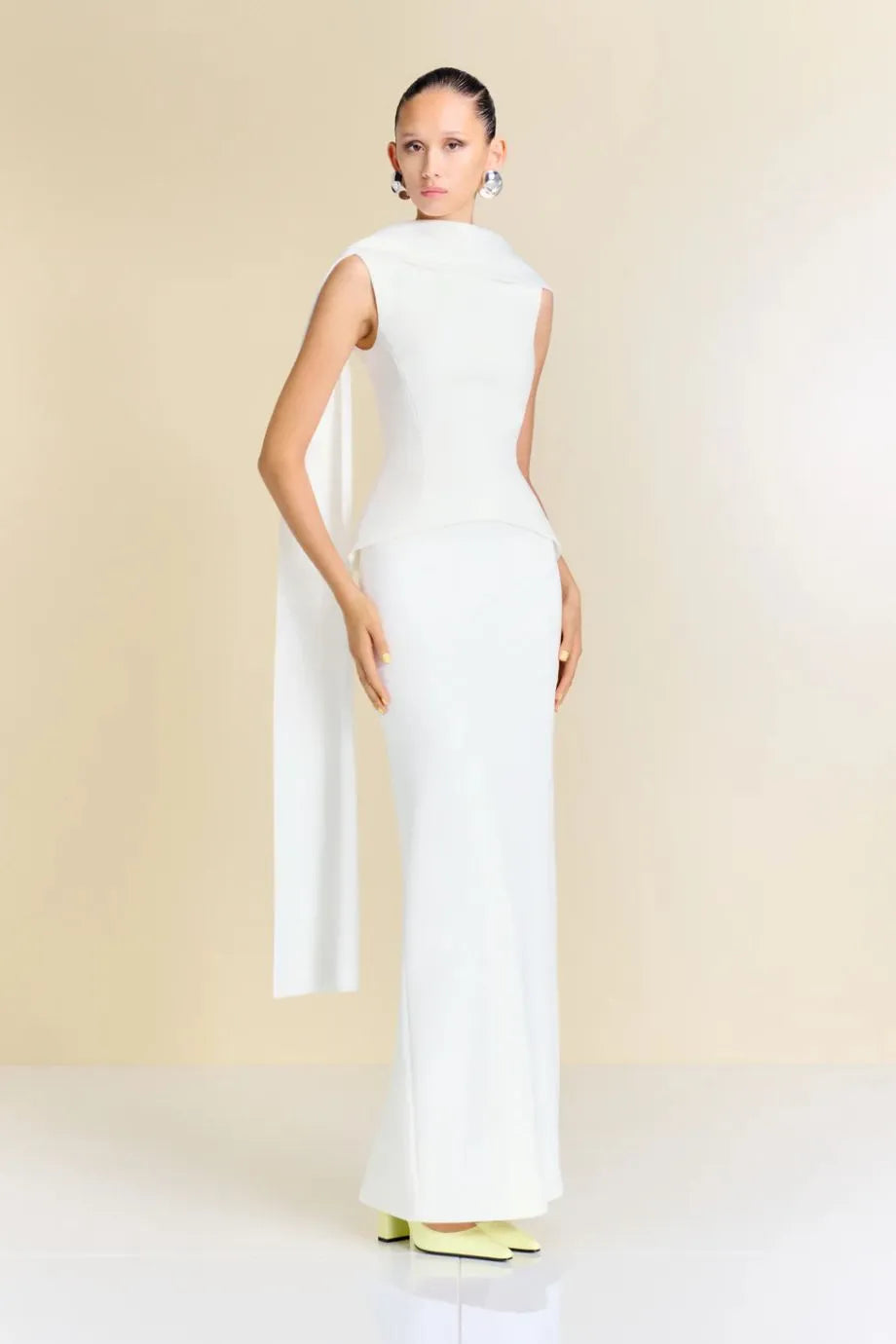 Annie Evening Dress in White with Cape