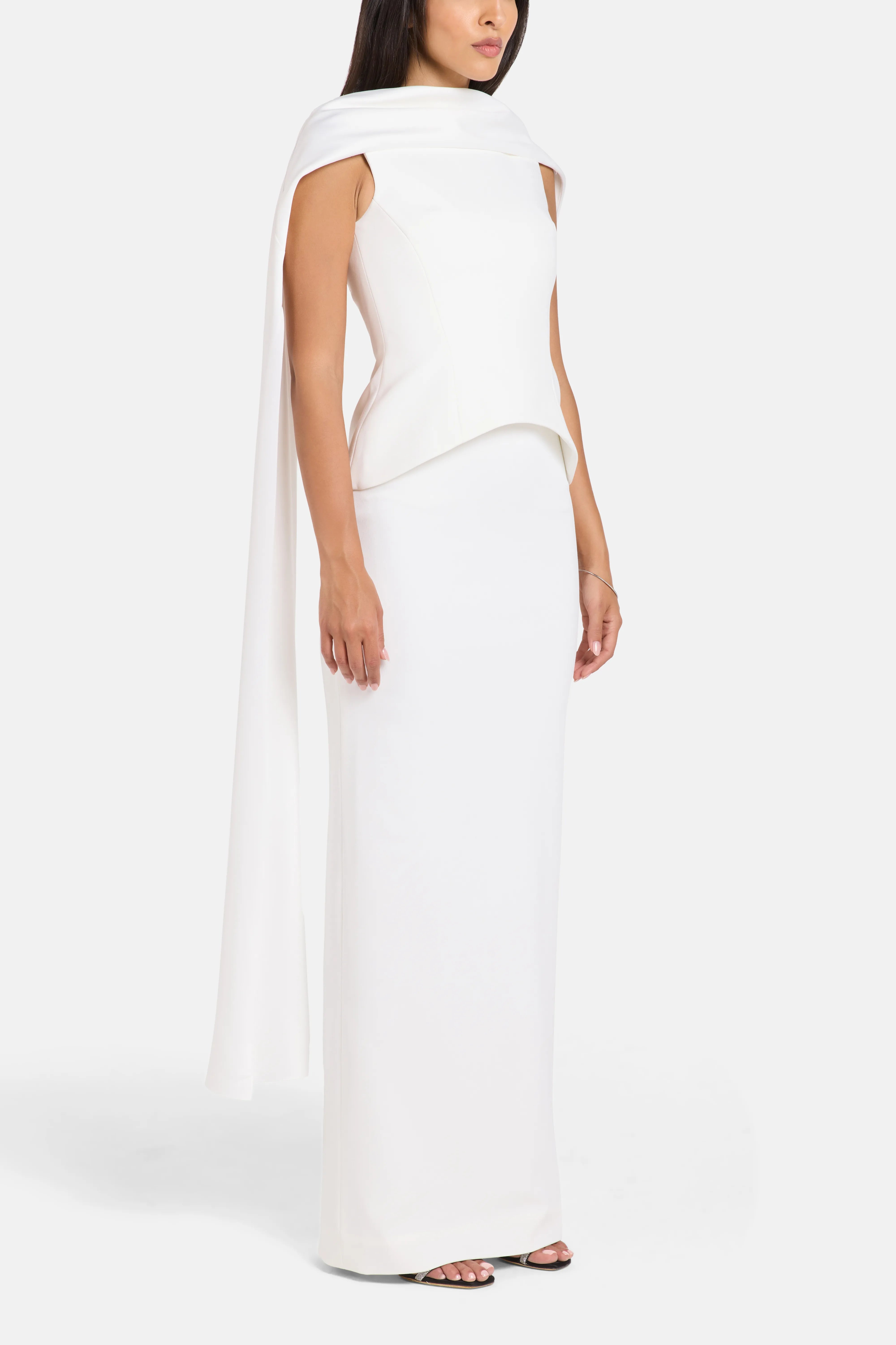 Annie Evening Dress in White with Cape