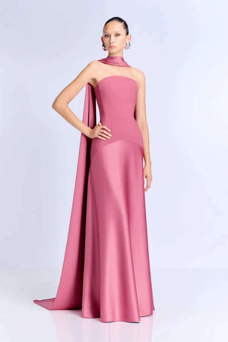 Mae Strapless Evening Dress in Pink with Scarf