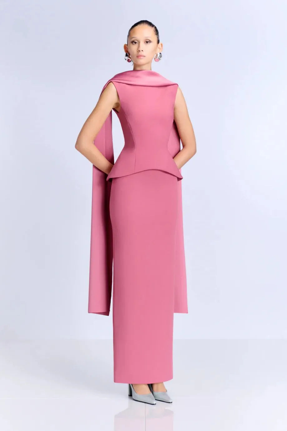 Annie Evening Dress in Pink with Cape