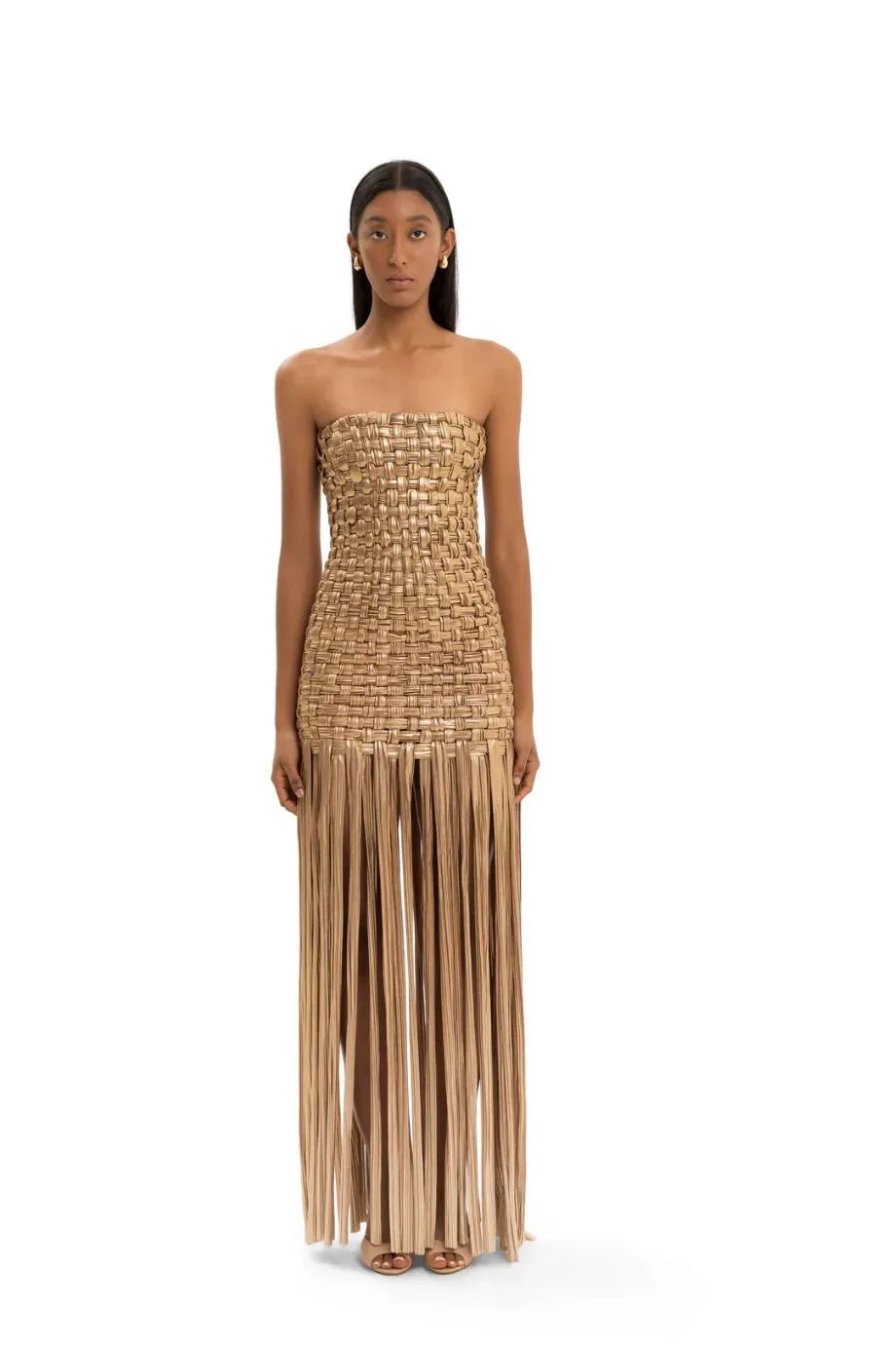 El Dorado Fringes Woven Maxi Dress in Gold