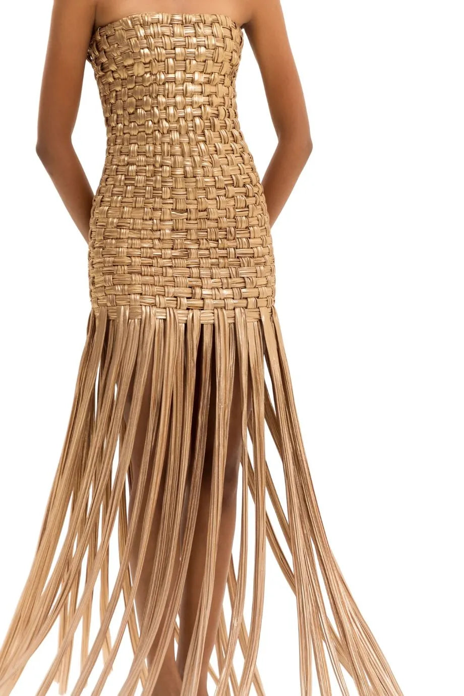 El Dorado Fringes Woven Maxi Dress in Gold