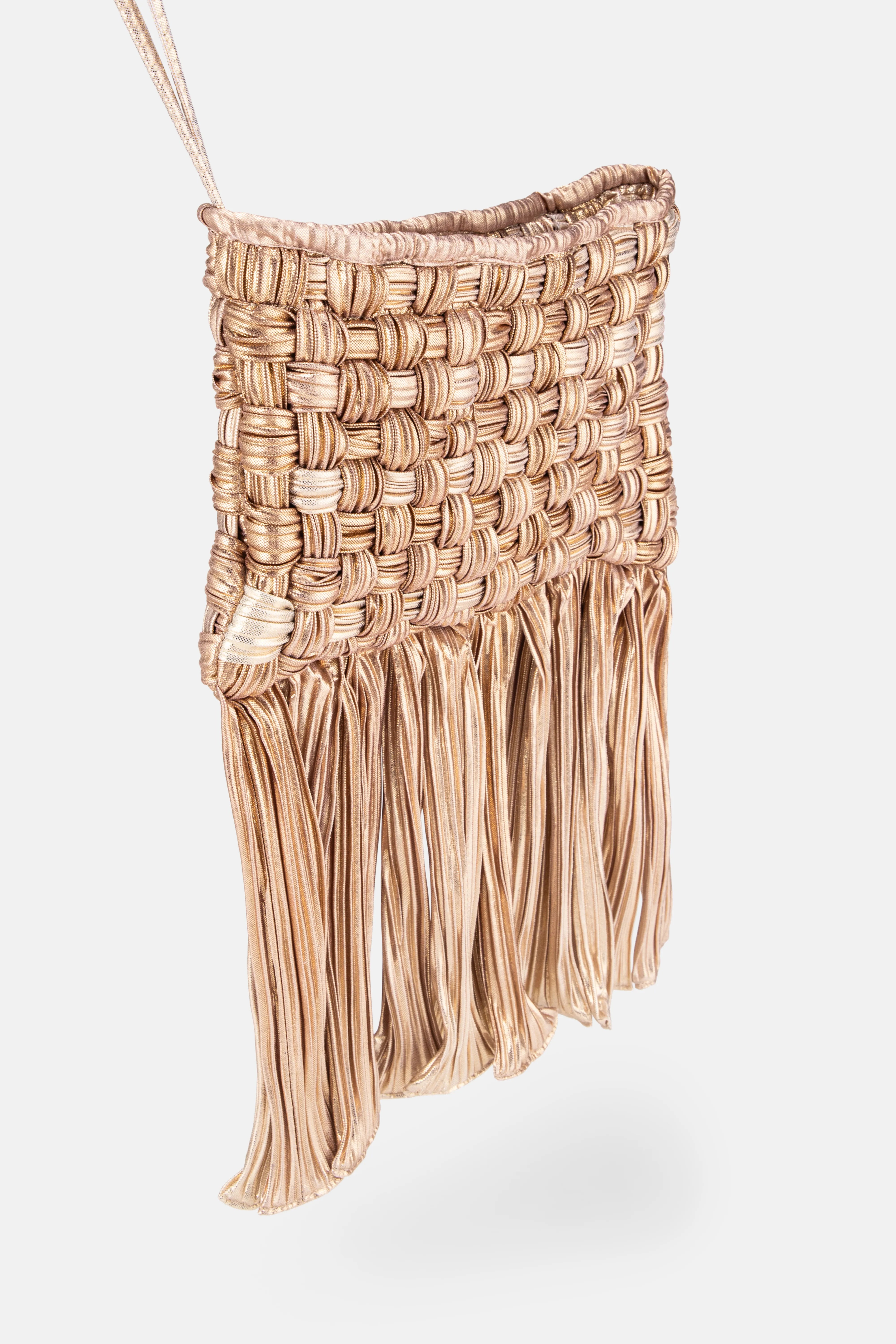 Rachael Fringes Woven Clutch Bag in Gold