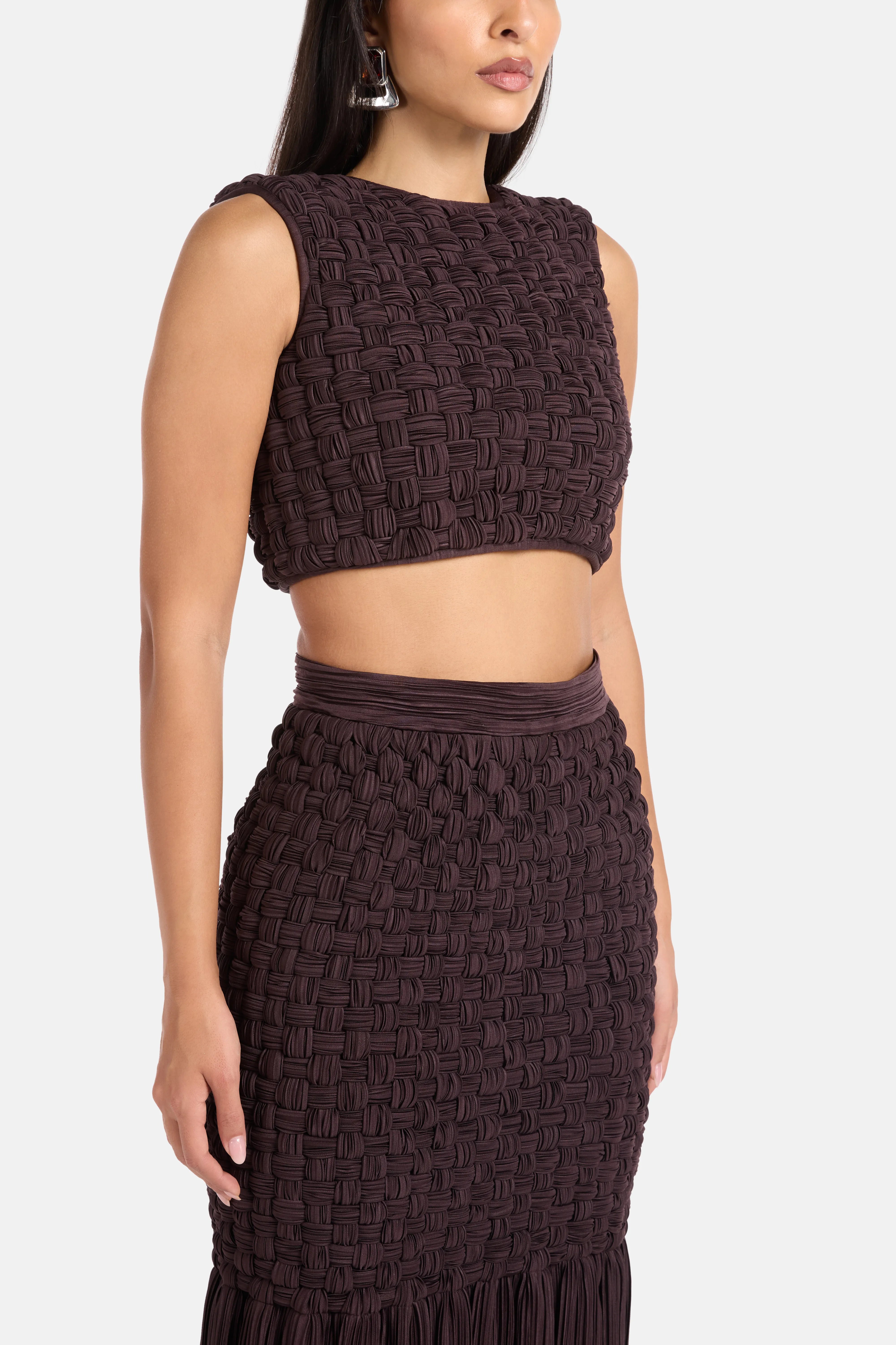 Taino Sleeveless Crop Top in Brown