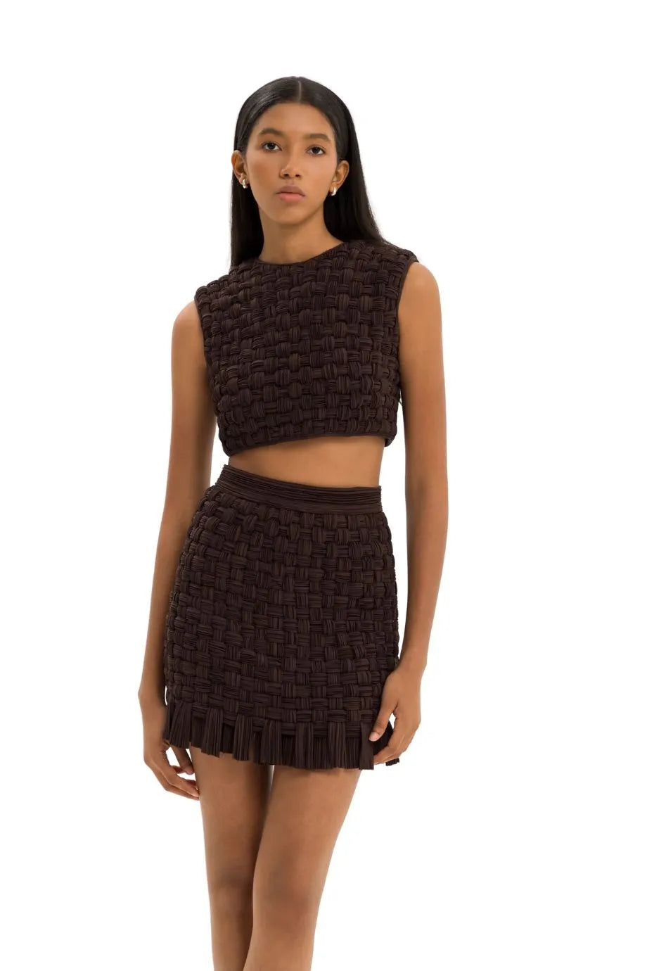 Taino Sleeveless Crop Top in Brown