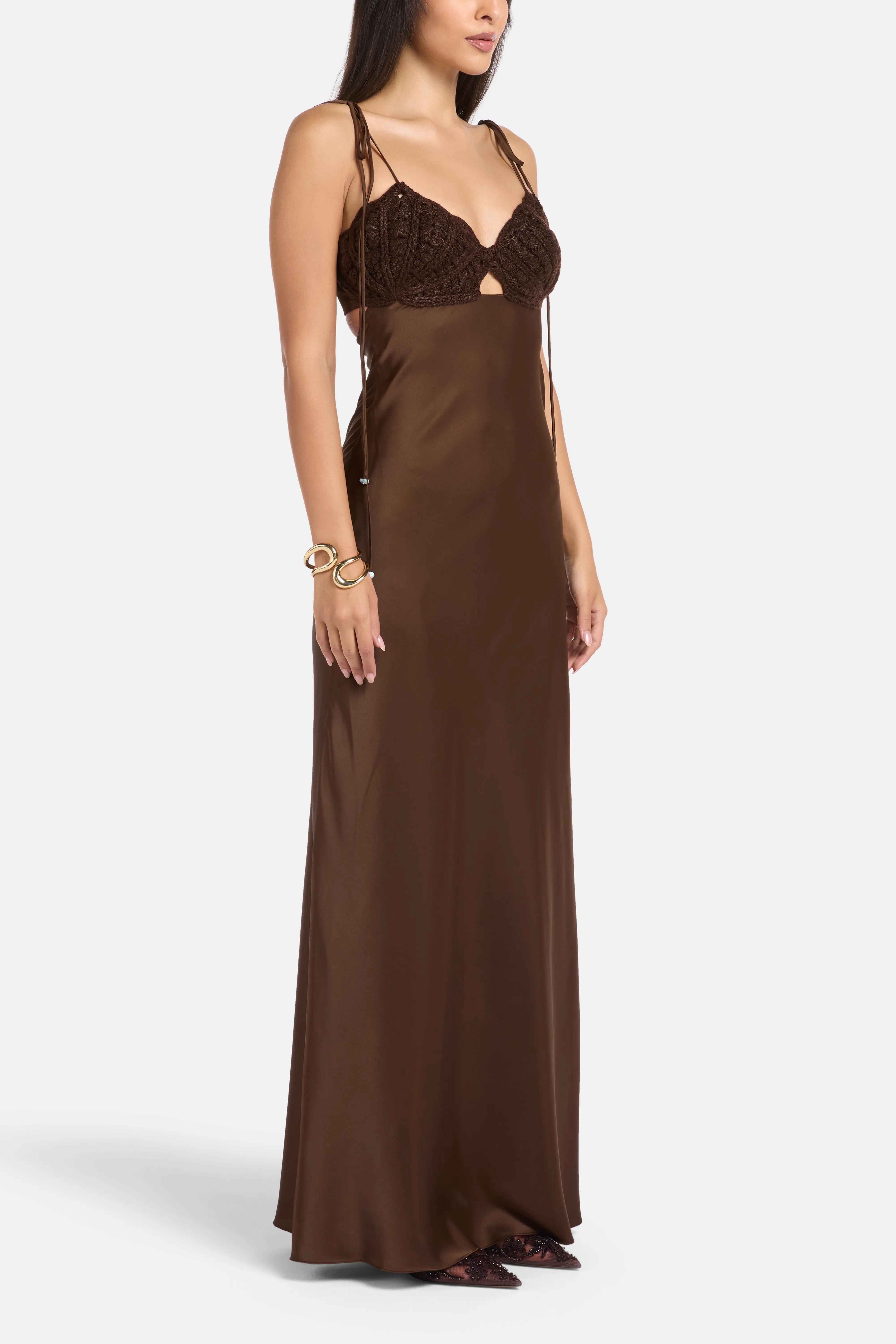 Concha Shell Sleeveless Maxi Dress in Brown