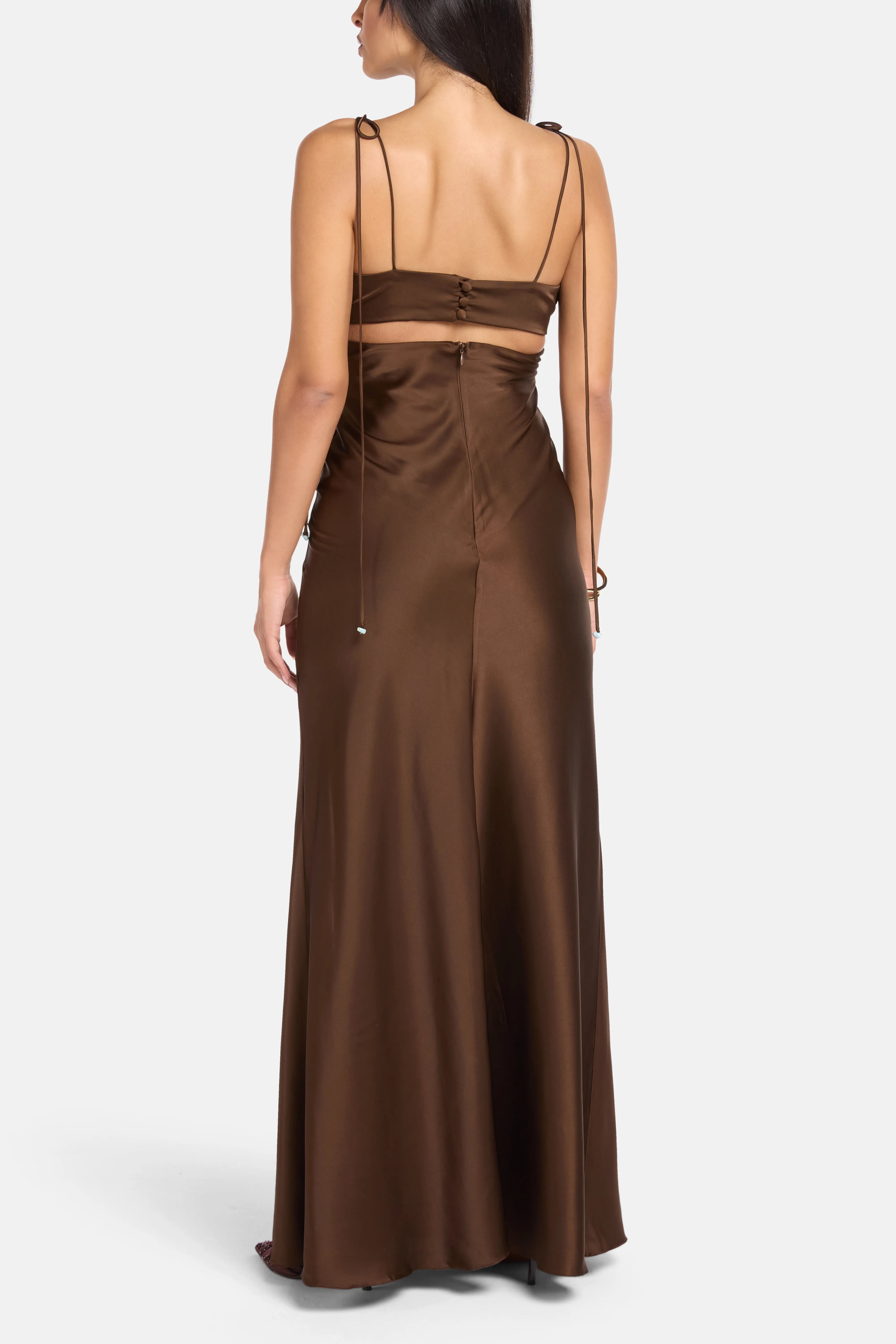 Concha Shell Sleeveless Maxi Dress in Brown
