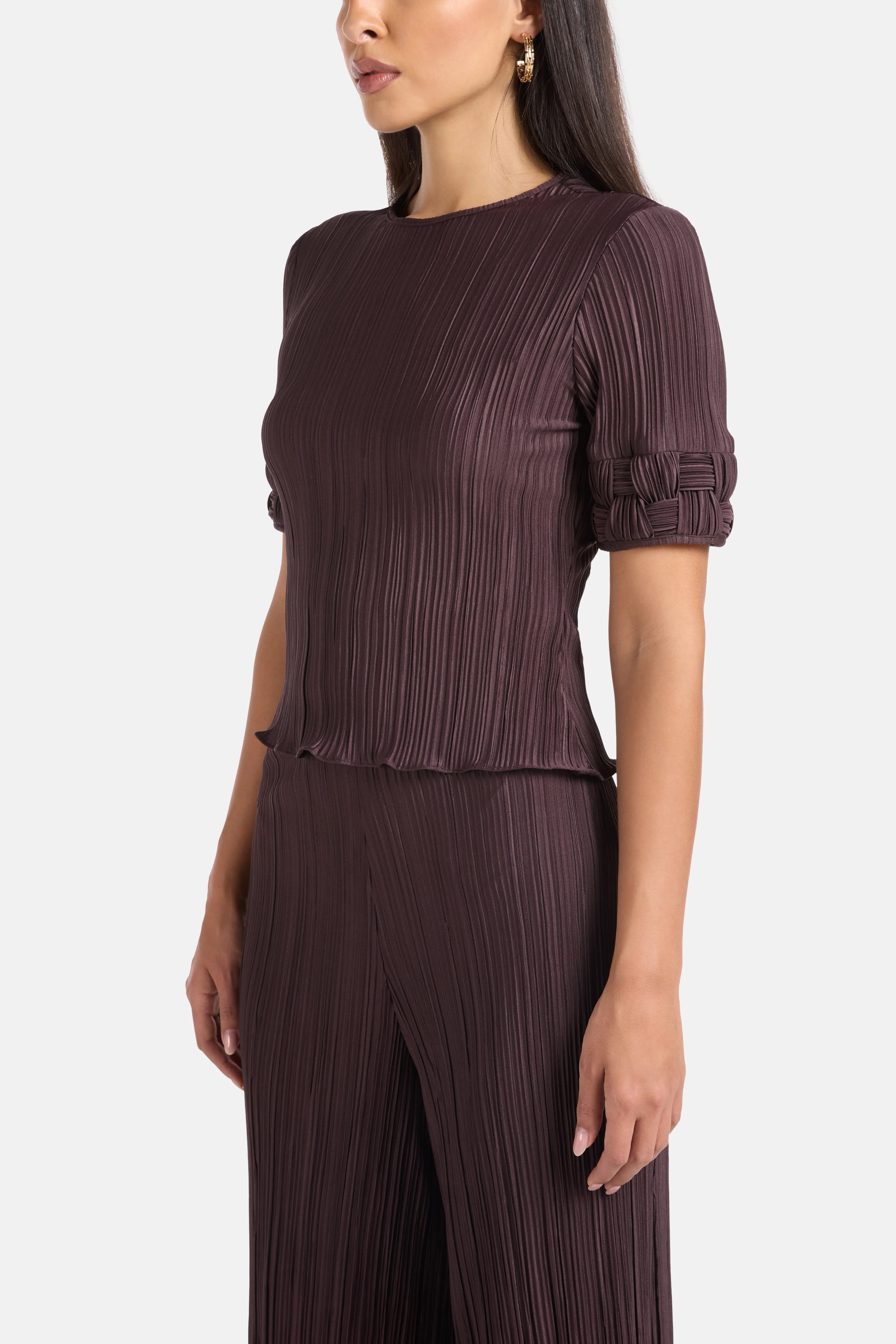 Sabia Pleated Top in Brown