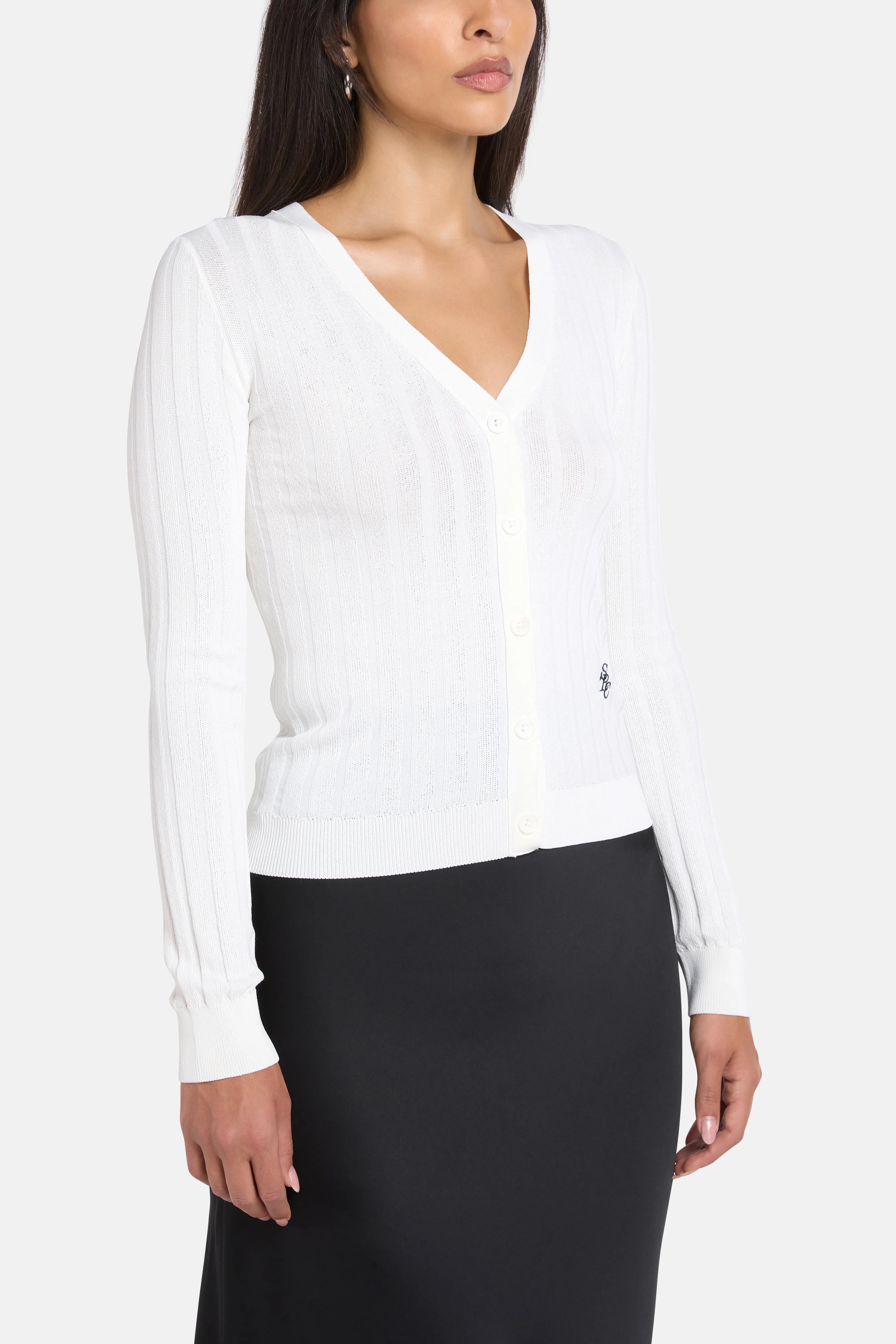 SRC Ribbed Knit Cardigan in White