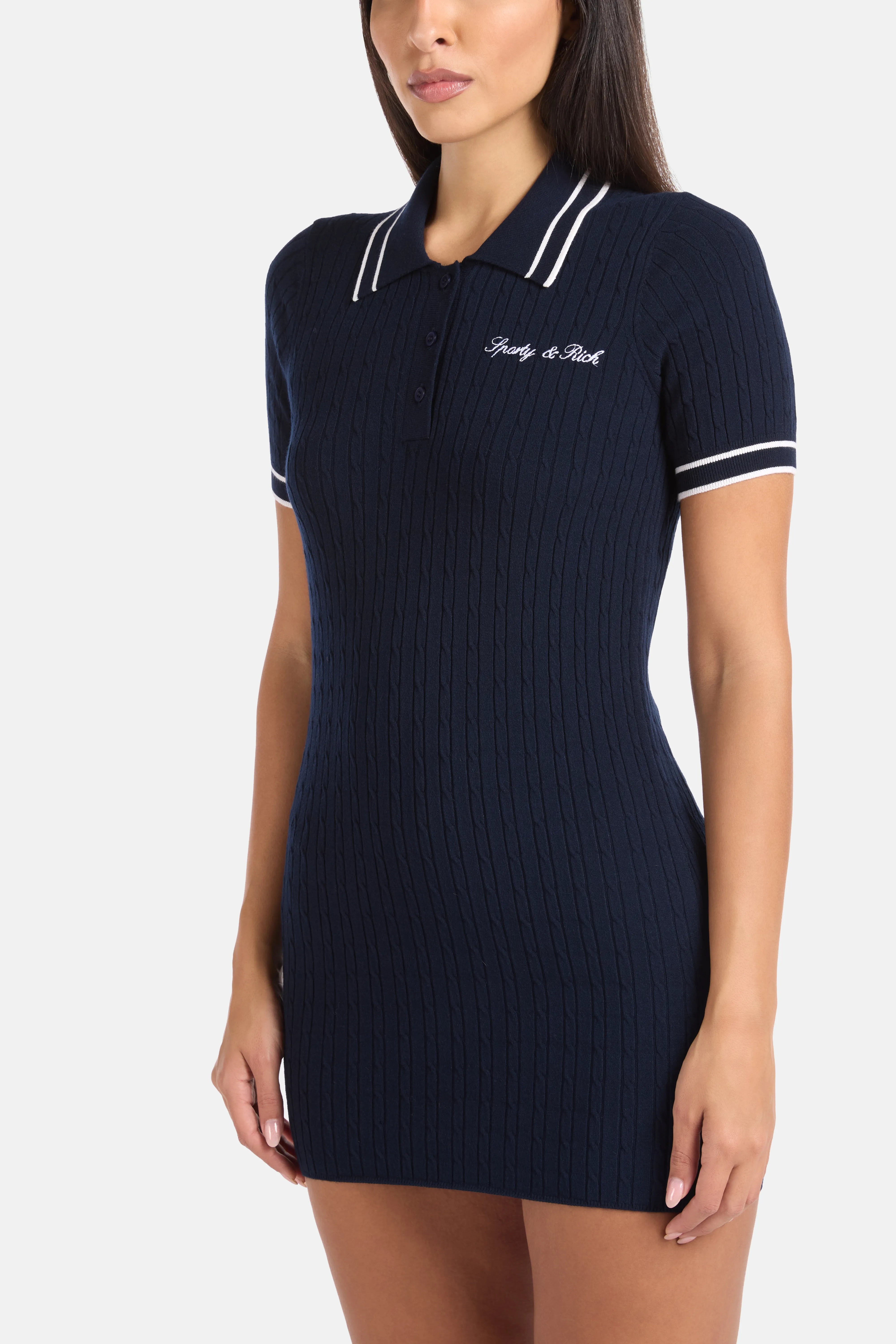 Signature Logo Cable Knit Mini Dress in Blue