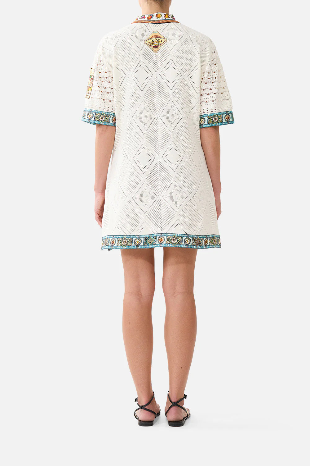 Magic of the Mercado Collared Silk Knit Mini Dress in White